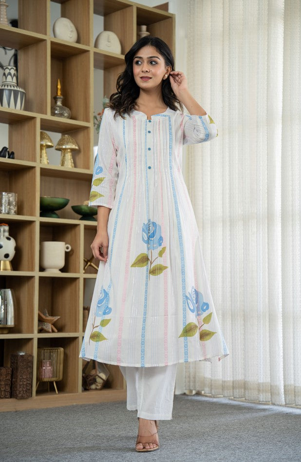 A-LINE KURTA SET WITH HAND BLOCK PRINT