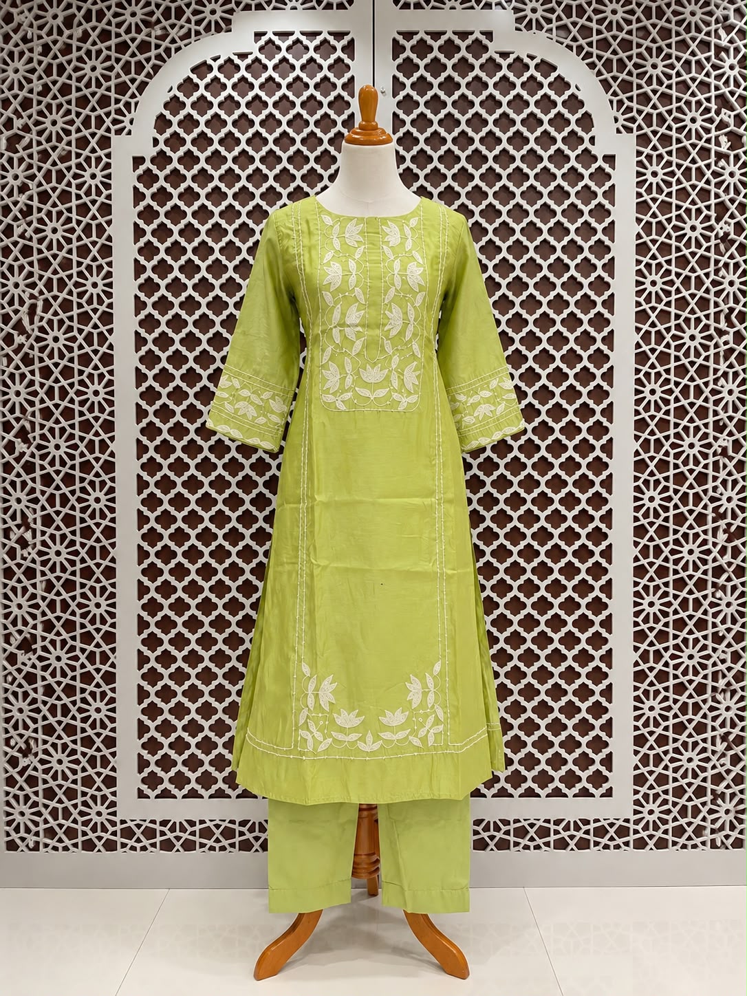 Elegant Lime Green Embroidered Kurta Set