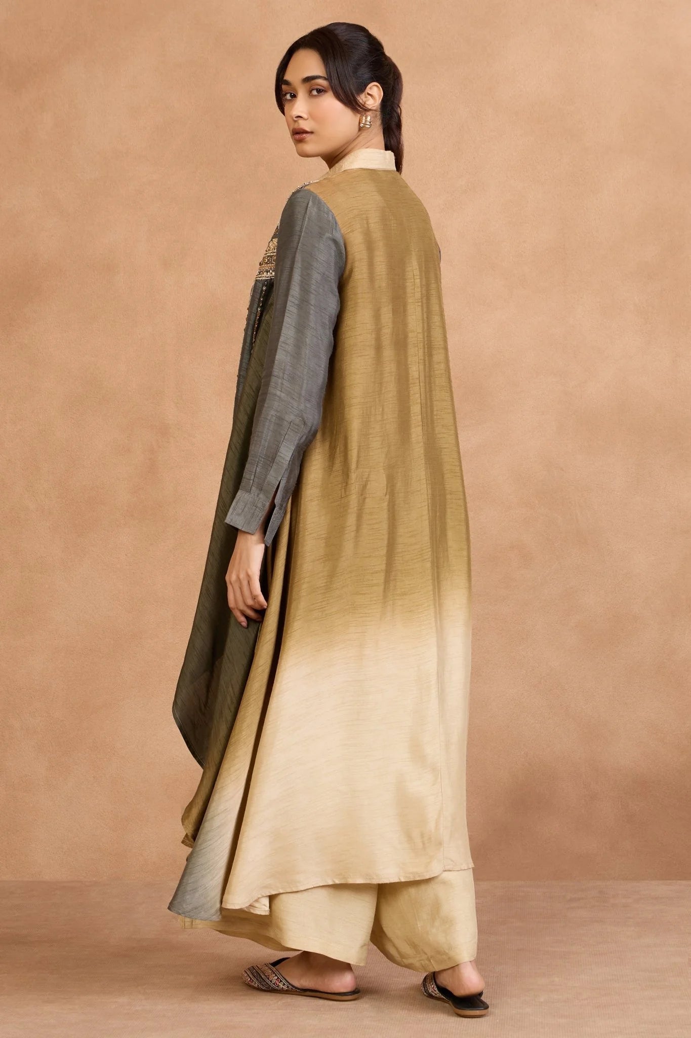 Beige Co-Ord Set with Embroidered Overlay Jacket