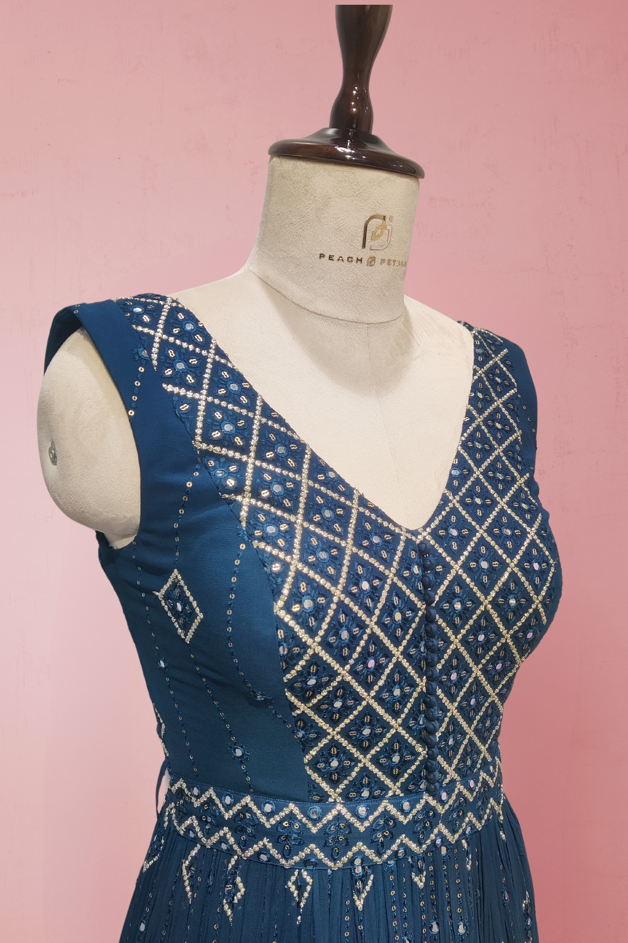 Blue Georgette Anarkali Gown with Embroidery