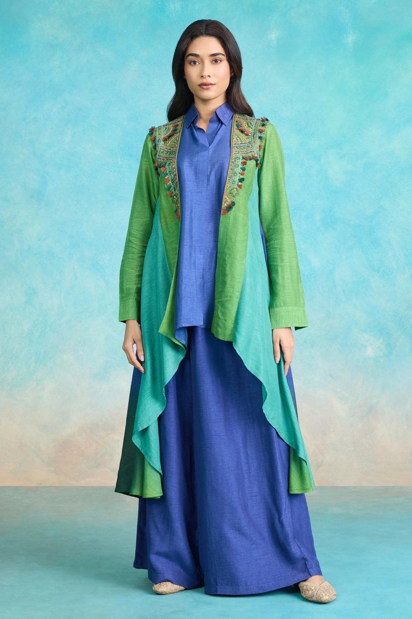 Embroidered Ombre Waterfall Jacket Co-Ord Set