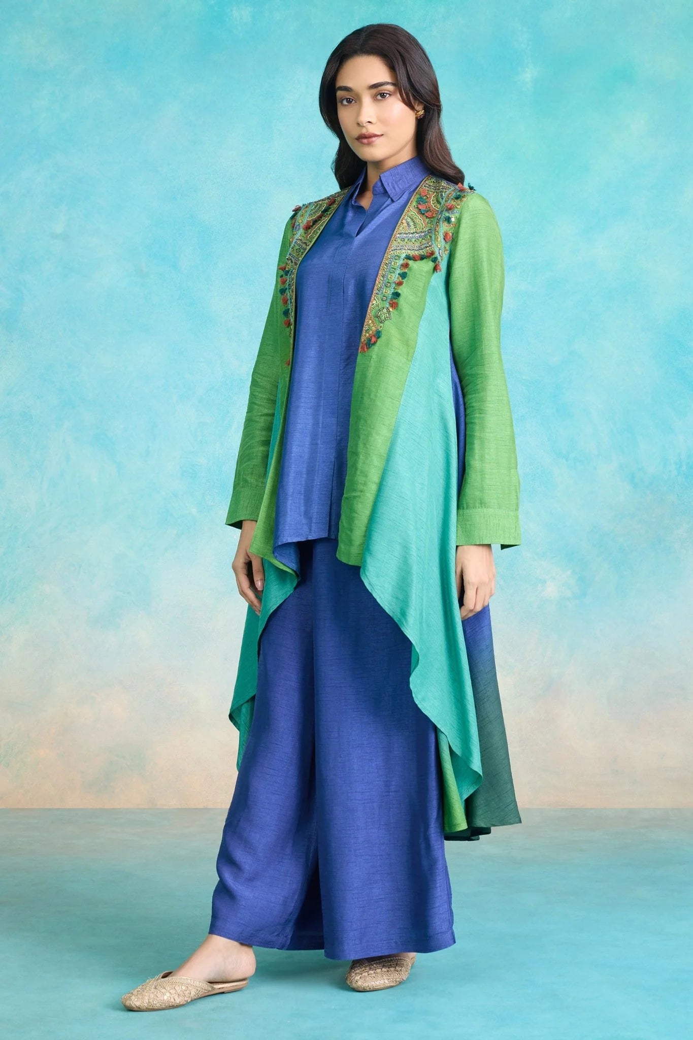 Embroidered Ombre Waterfall Jacket Co-Ord Set