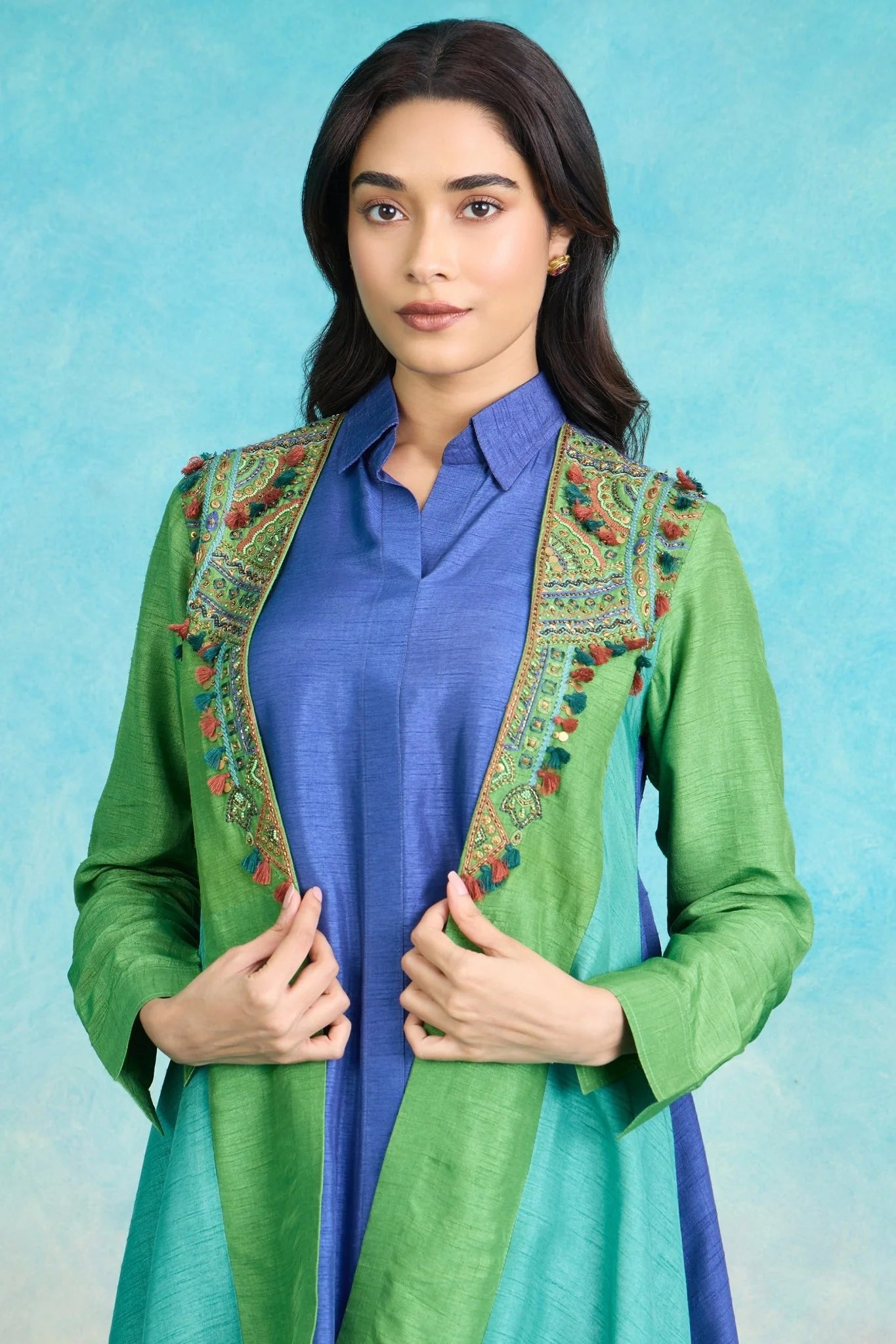 Embroidered Ombre Waterfall Jacket Co-Ord Set