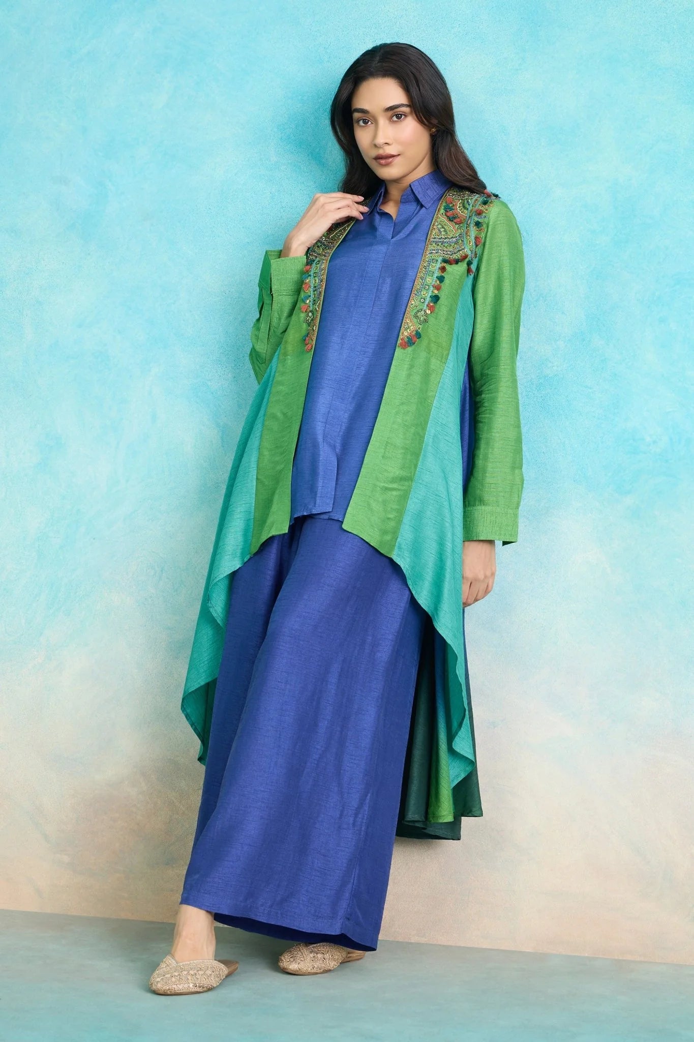 Embroidered Ombre Waterfall Jacket Co-Ord Set