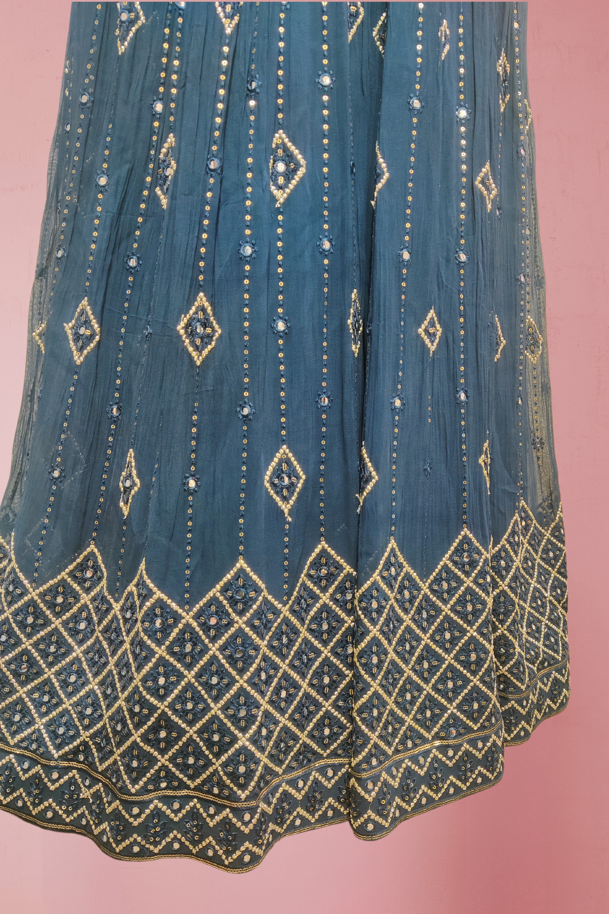 Blue Georgette Anarkali Gown with Embroidery