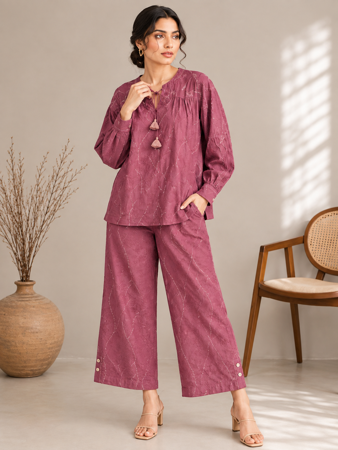 Wine Textured Co-Ord Set
