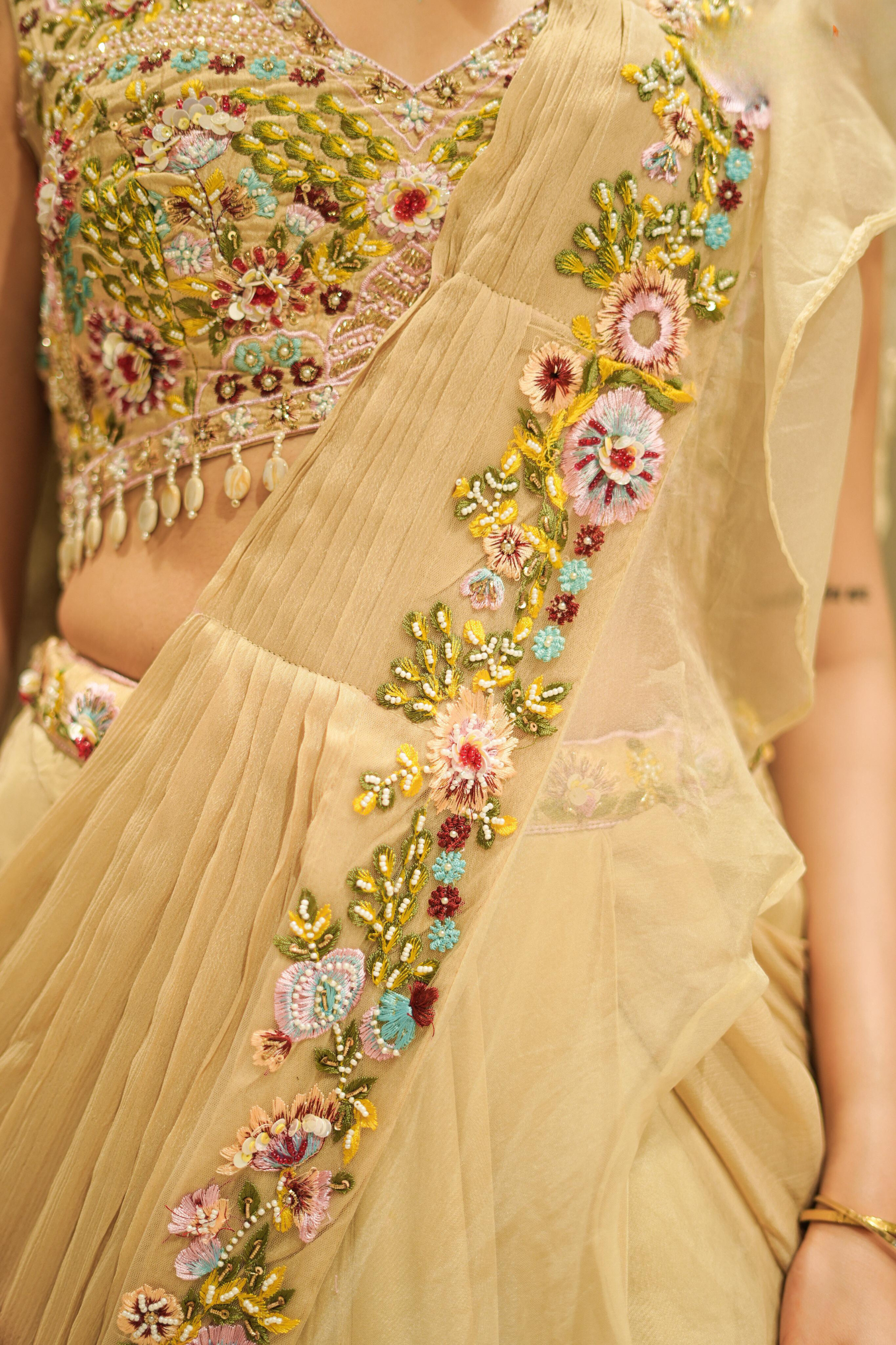 Premium Zardosi Embroidered Cream Lehenga Choli