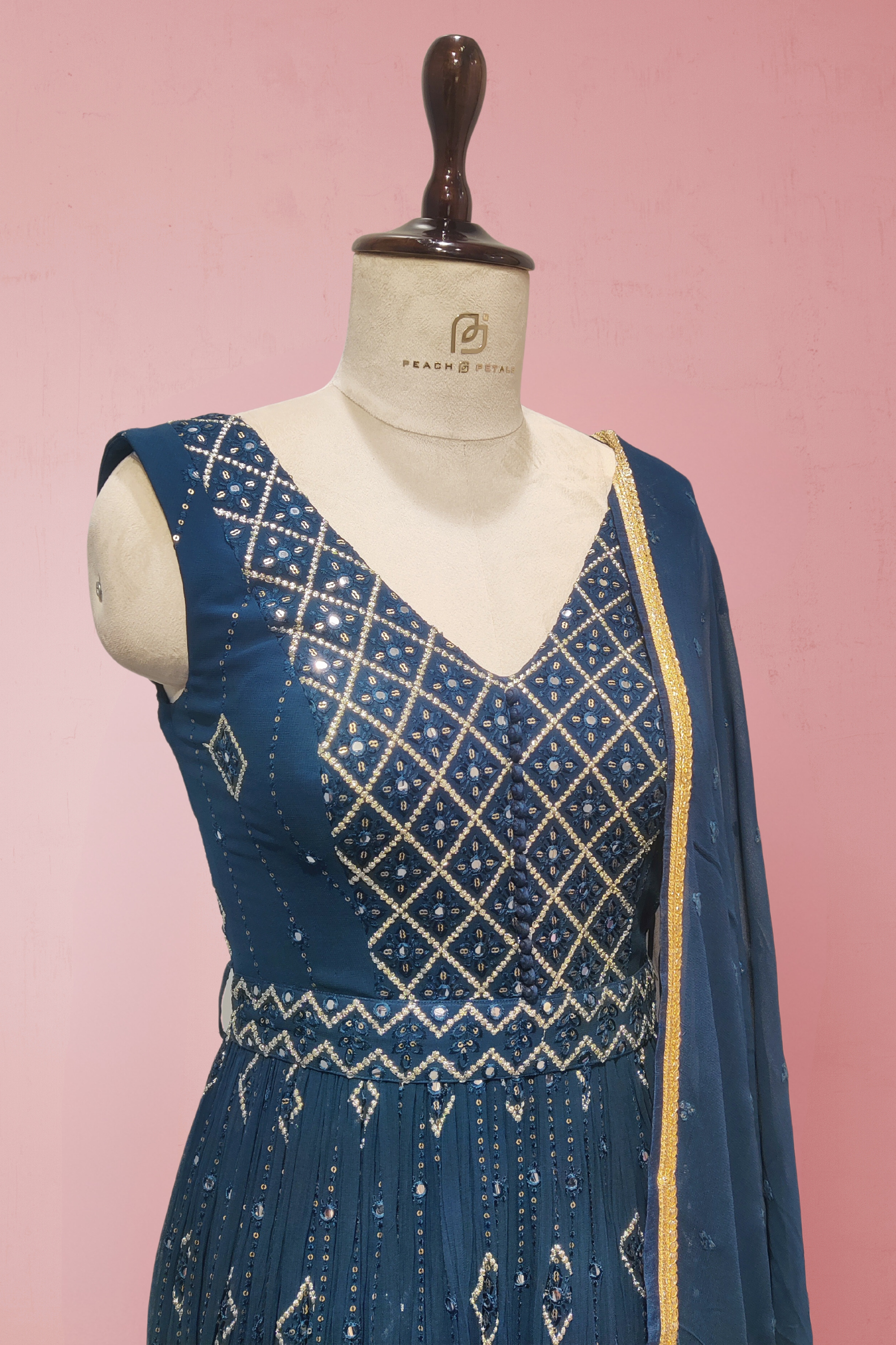 Blue Georgette Anarkali Gown with Embroidery