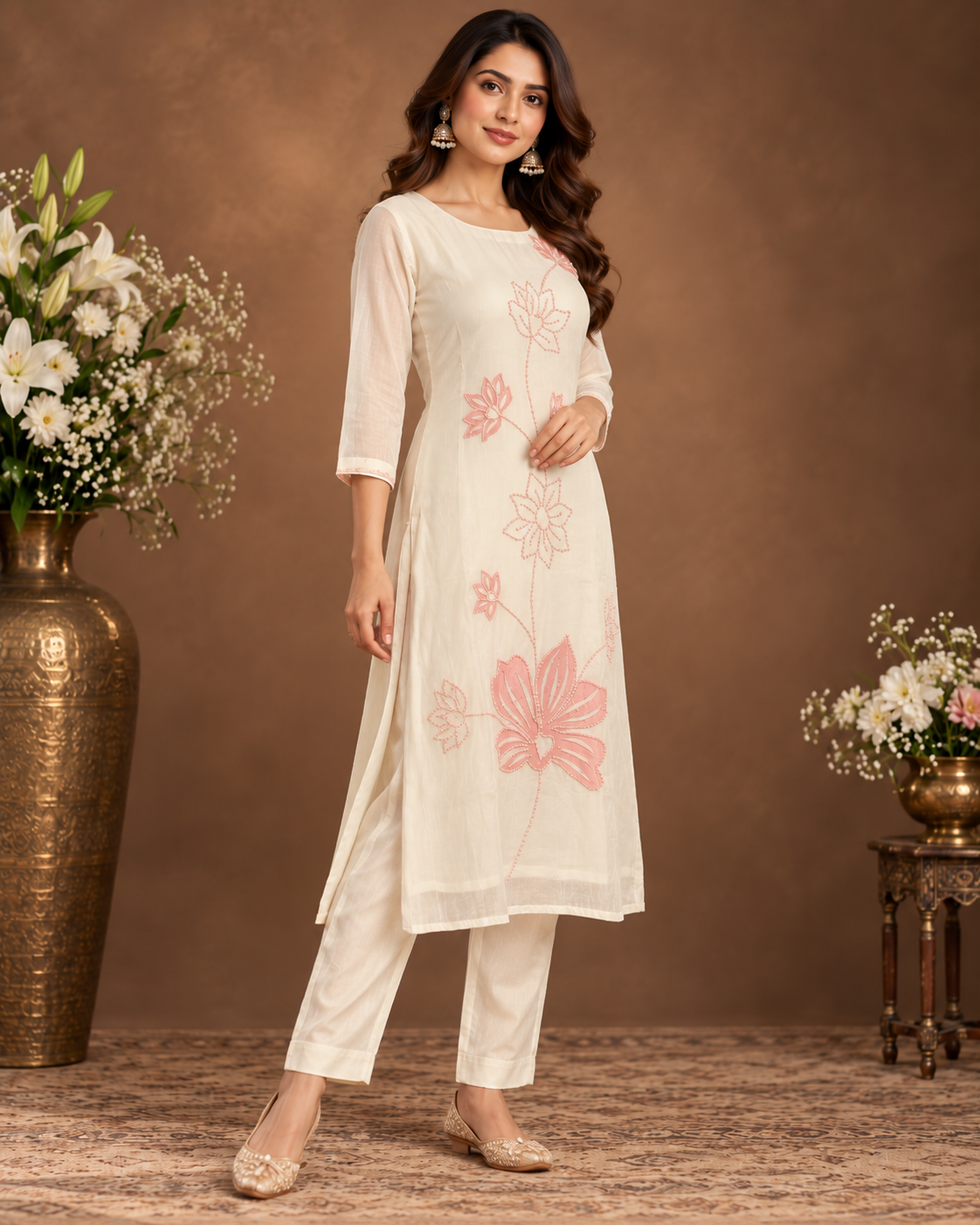 Elegant Floral Embroidered Kurta Pant Set