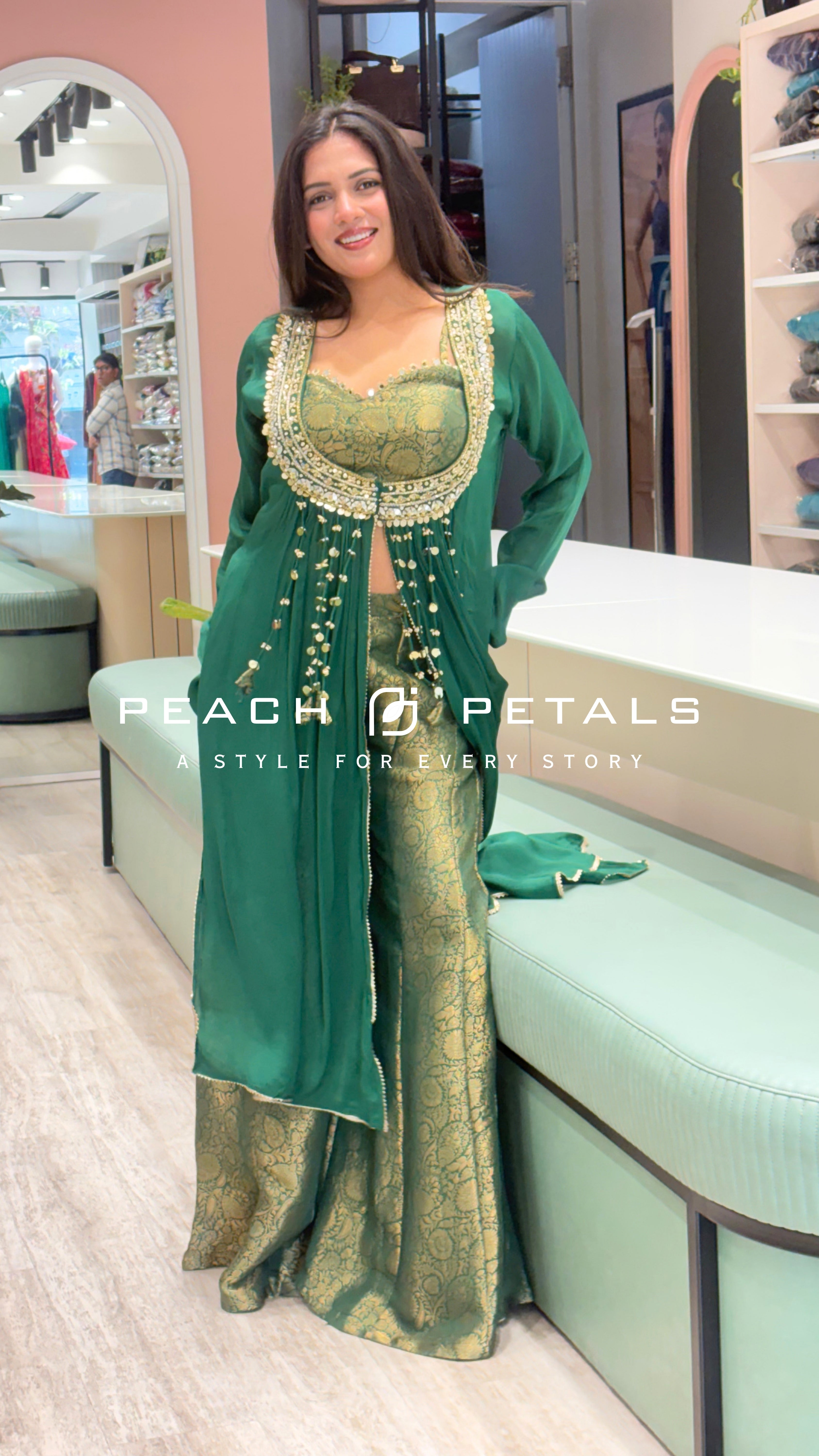 Elegant Emerald Green Embroidered Anarkali Suit Set