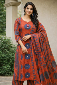 Traditional A-Line Kurta Set with Embroidered Medallions