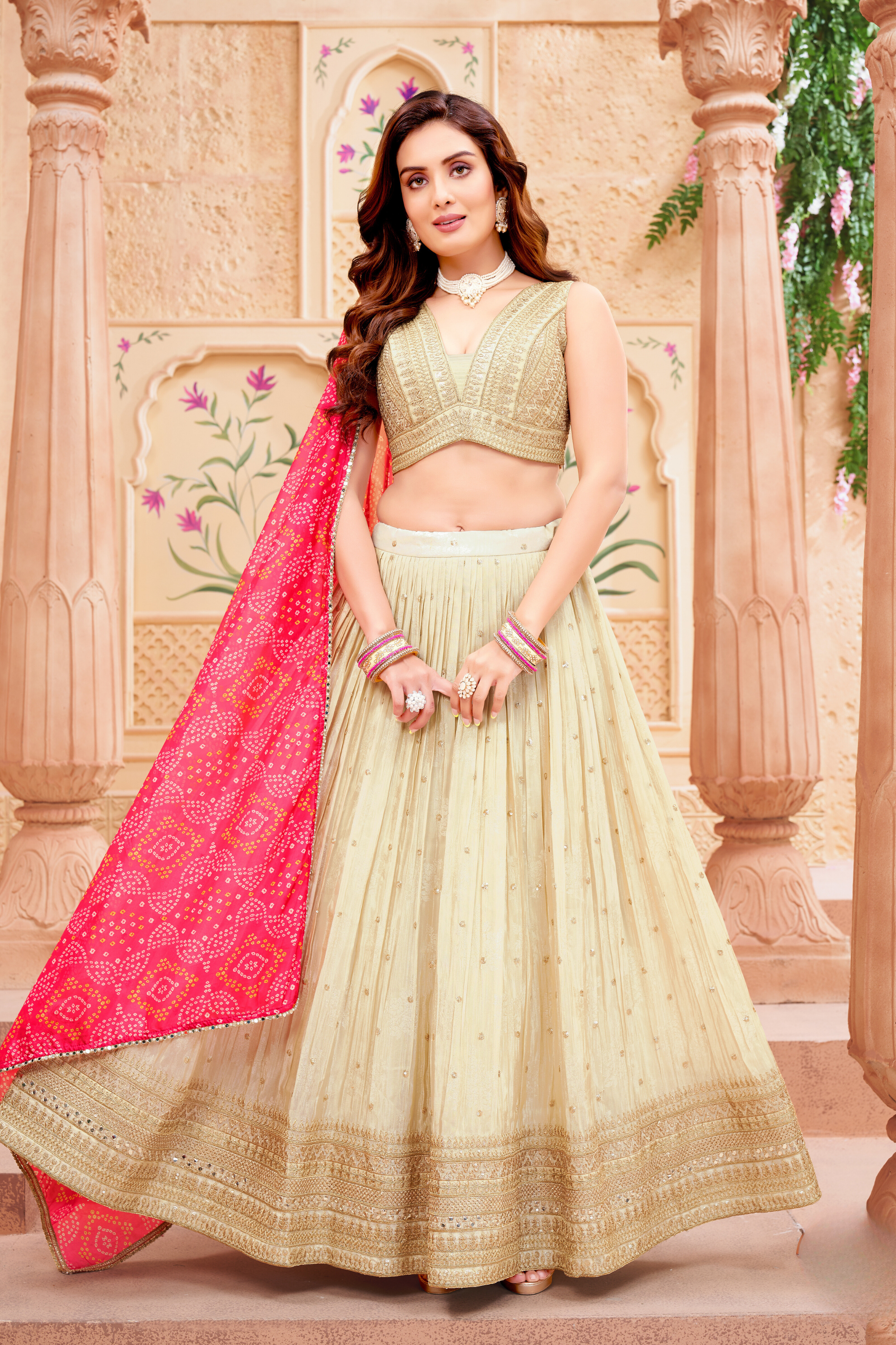 Beige Bridal Lehenga Choli – Timeless Elegance with Handcrafted Bhandhani Dupatta