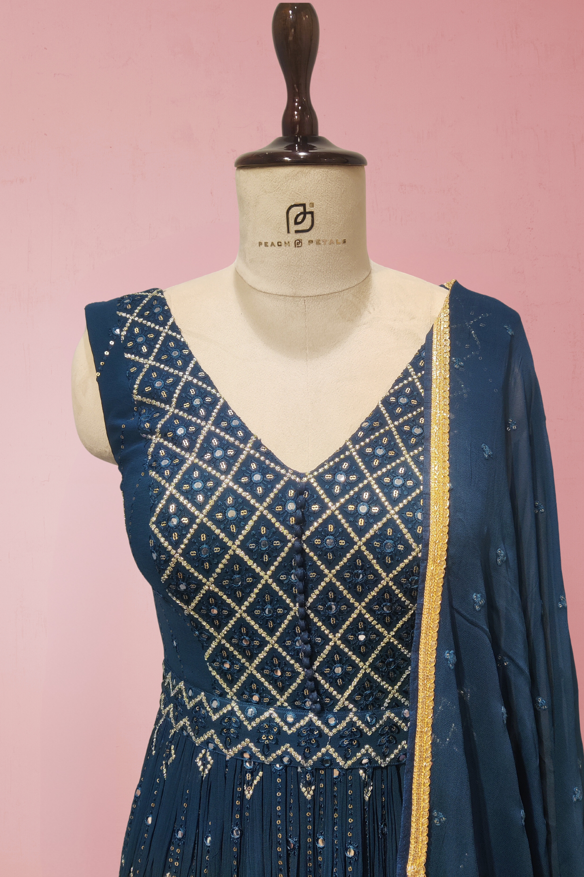 Blue Georgette Anarkali Gown with Embroidery