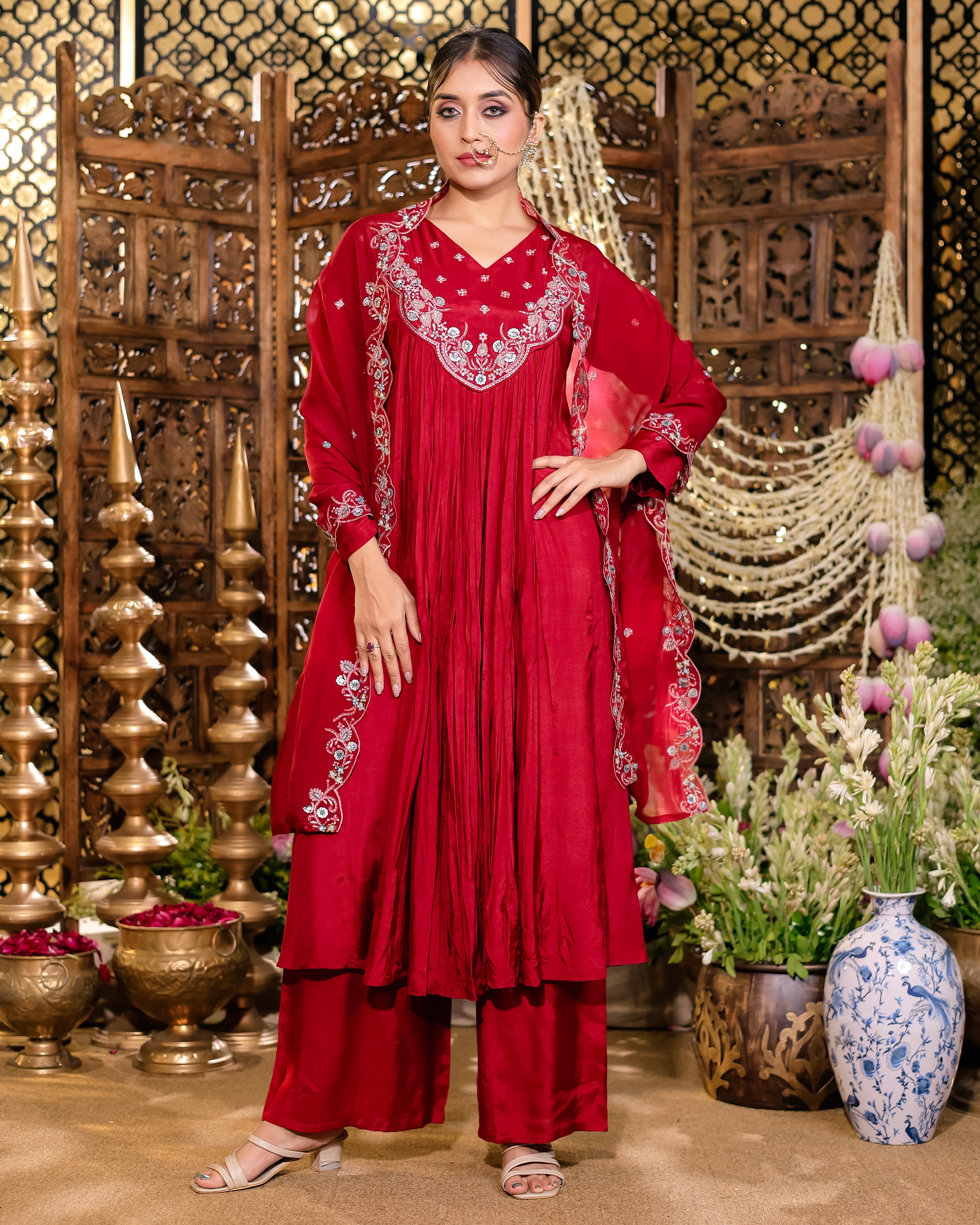 Ruby Noor Embroidered Kurti Palazzo Set