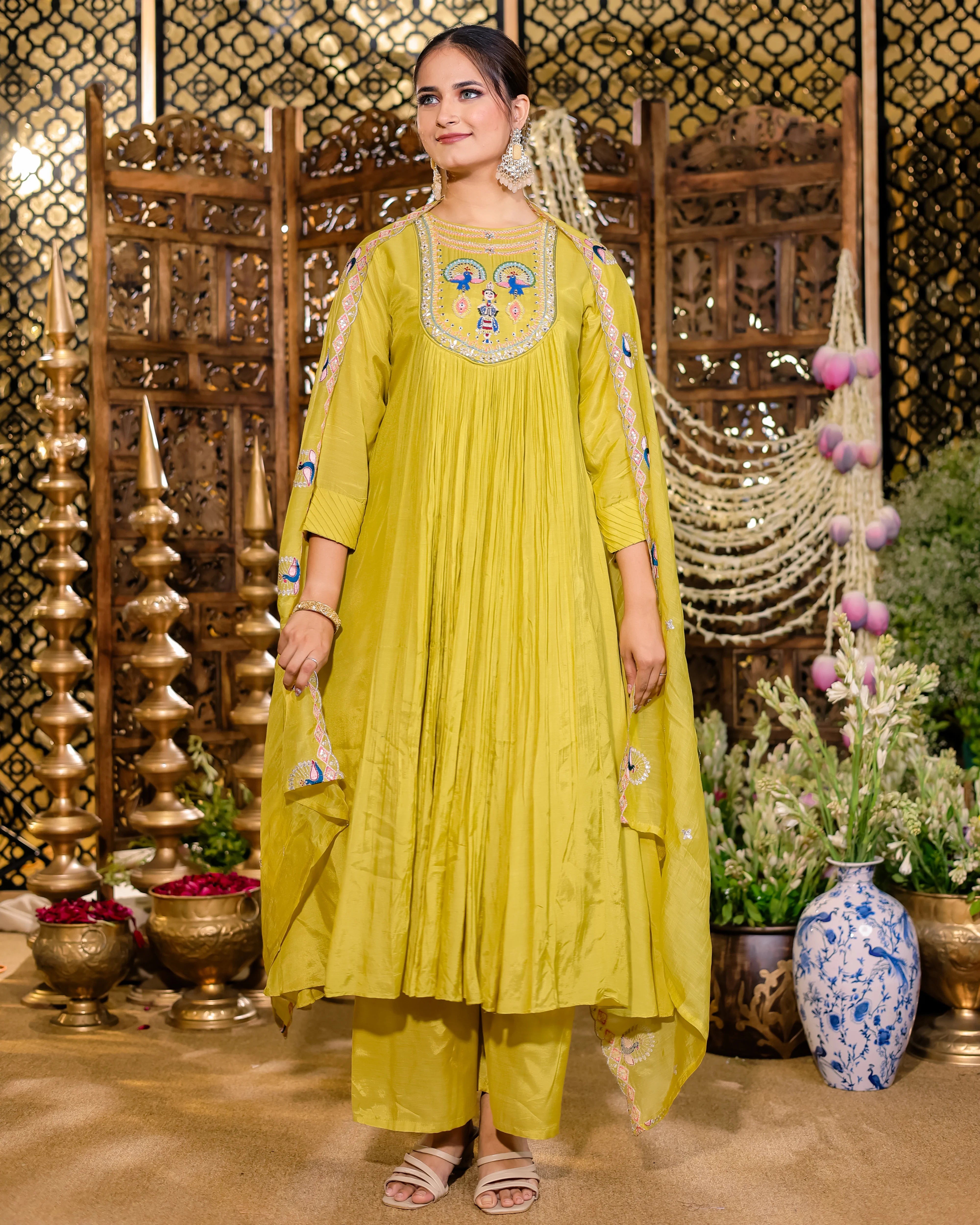 3-Piece Embroidered Indo-Western Set - Tunic, Trousers & Long Cape