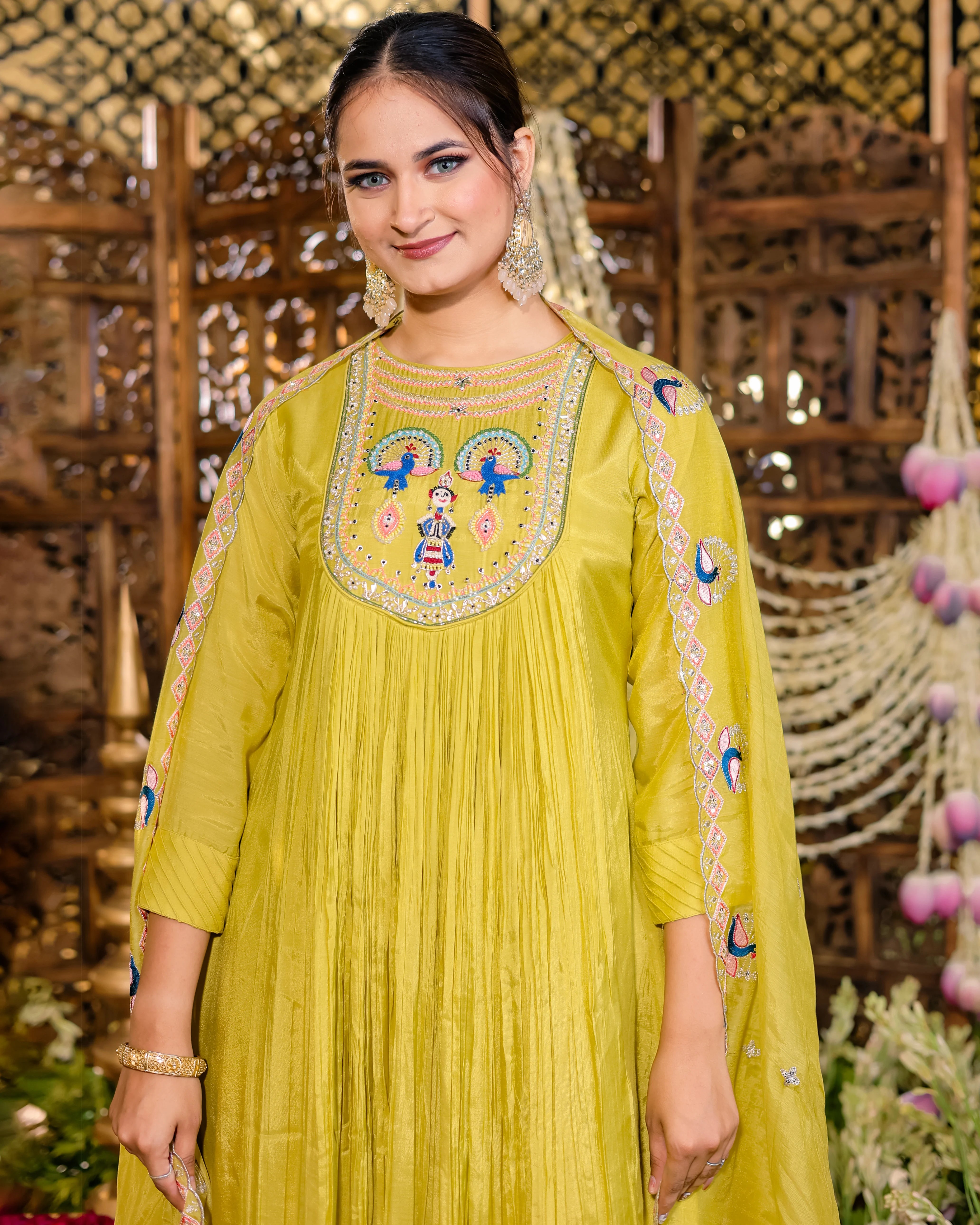 3-Piece Embroidered Indo-Western Set - Tunic, Trousers & Long Cape