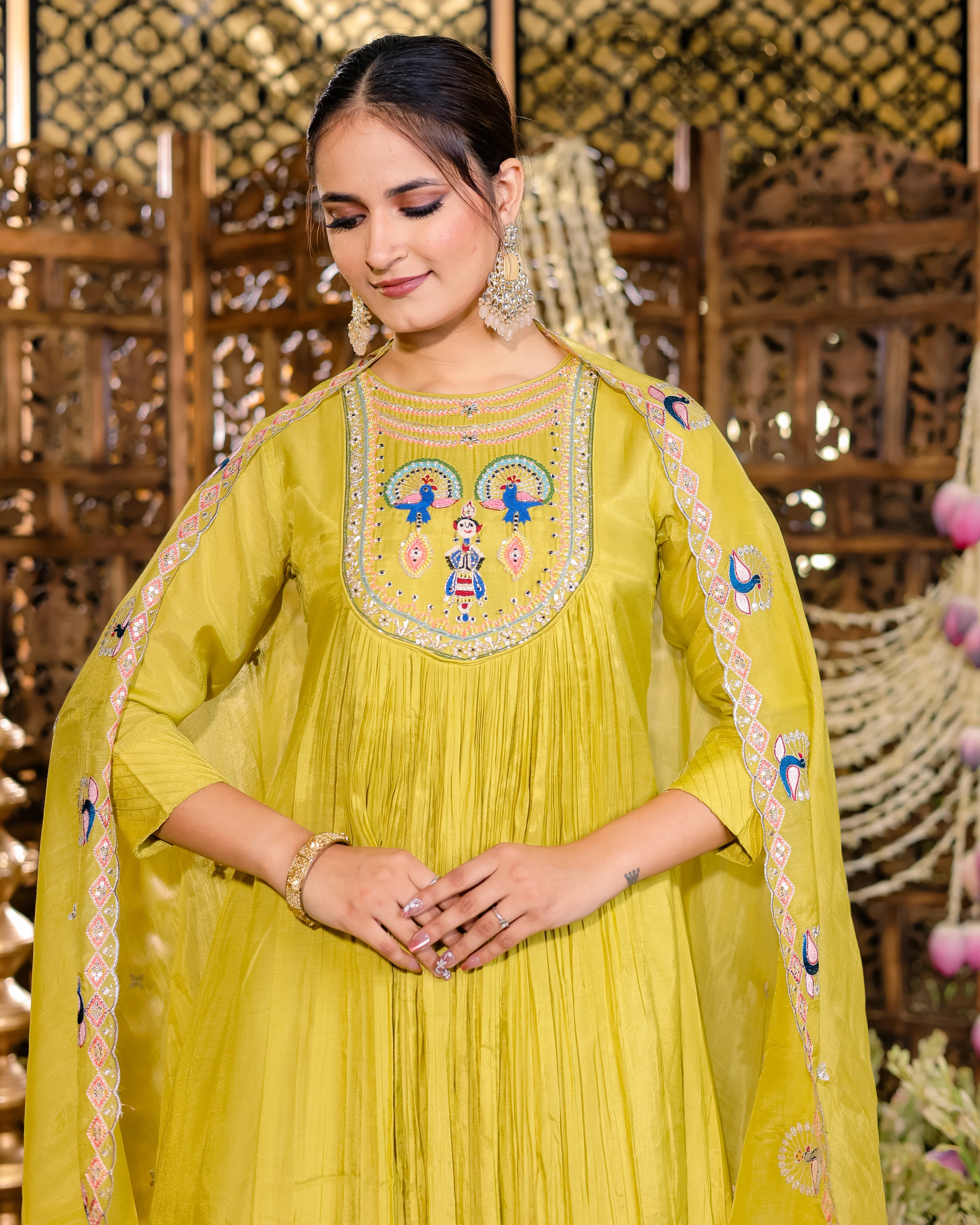3-Piece Embroidered Indo-Western Set - Tunic, Trousers & Long Cape