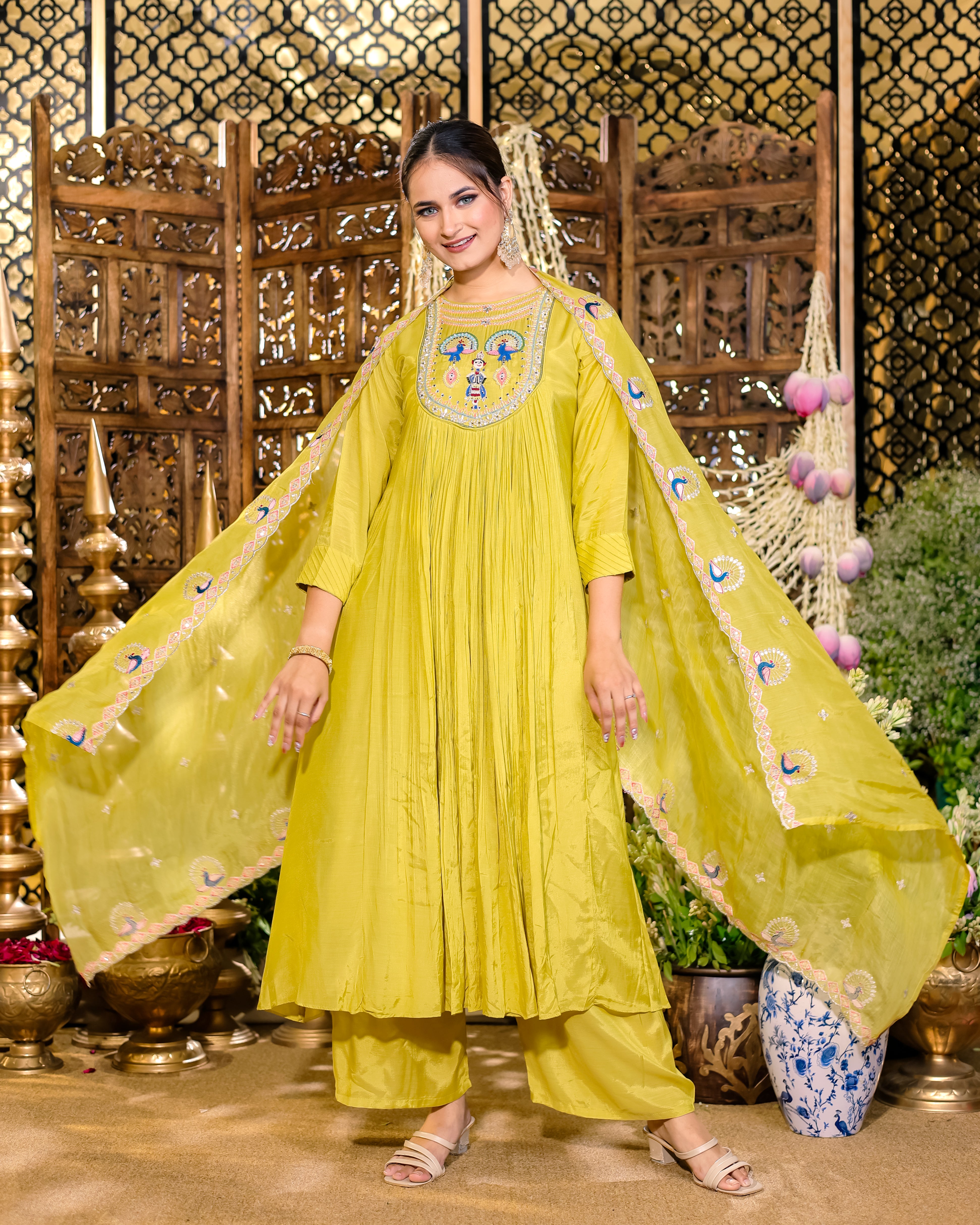 mustard yellow Anarkali flared kurta set