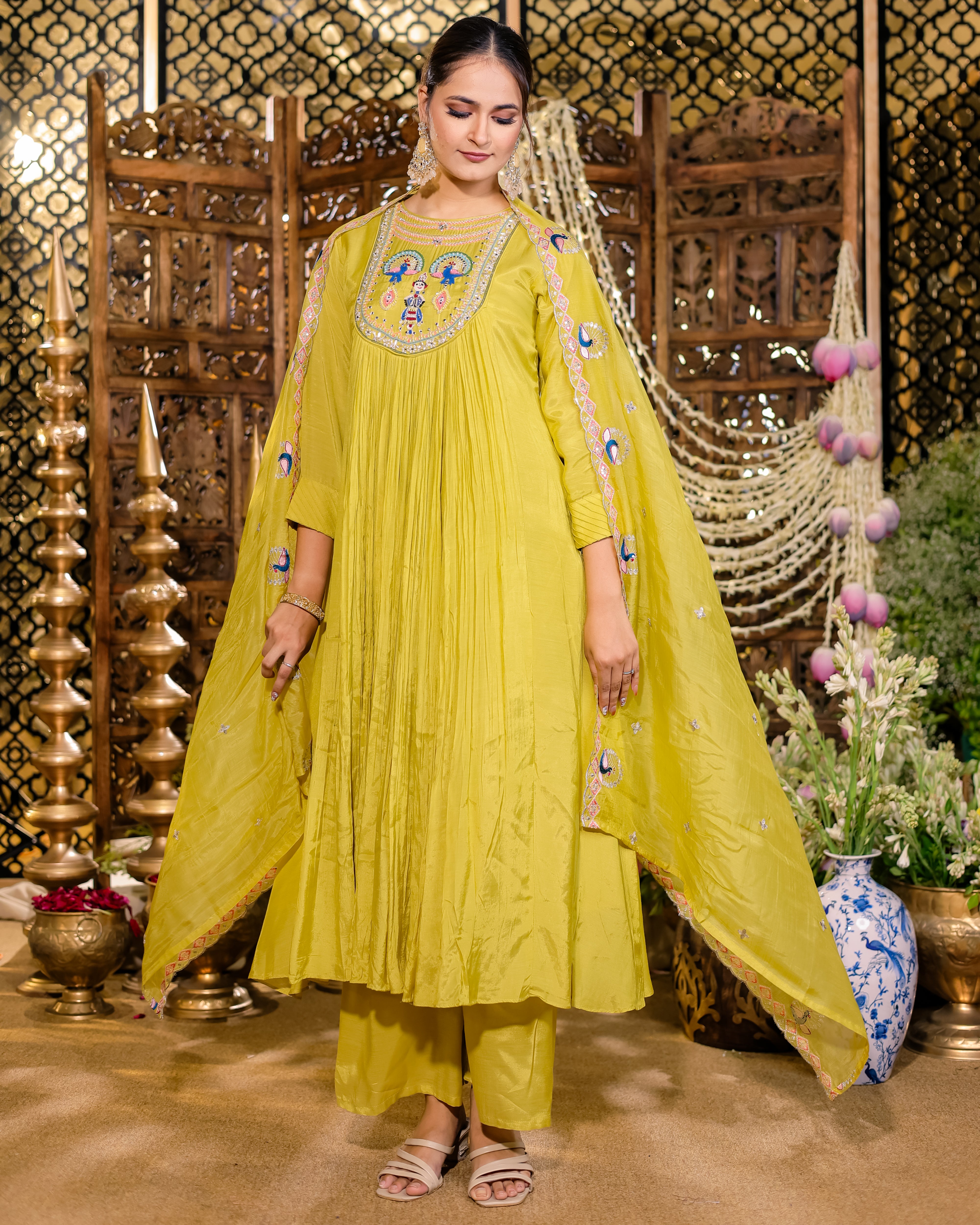 mustard yellow Anarkali flared kurta set