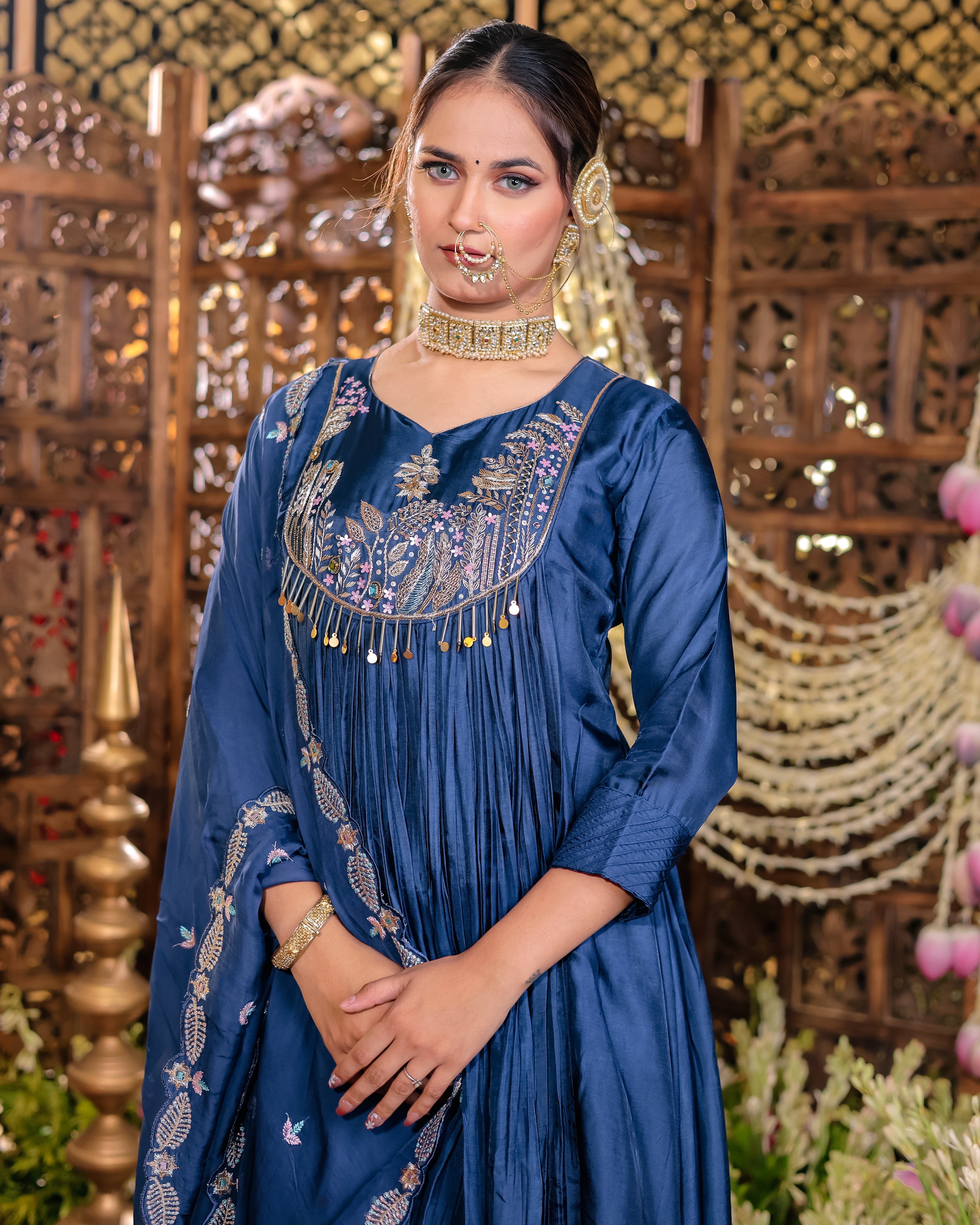 Navy Blue Anarkali Flared Kurta Set