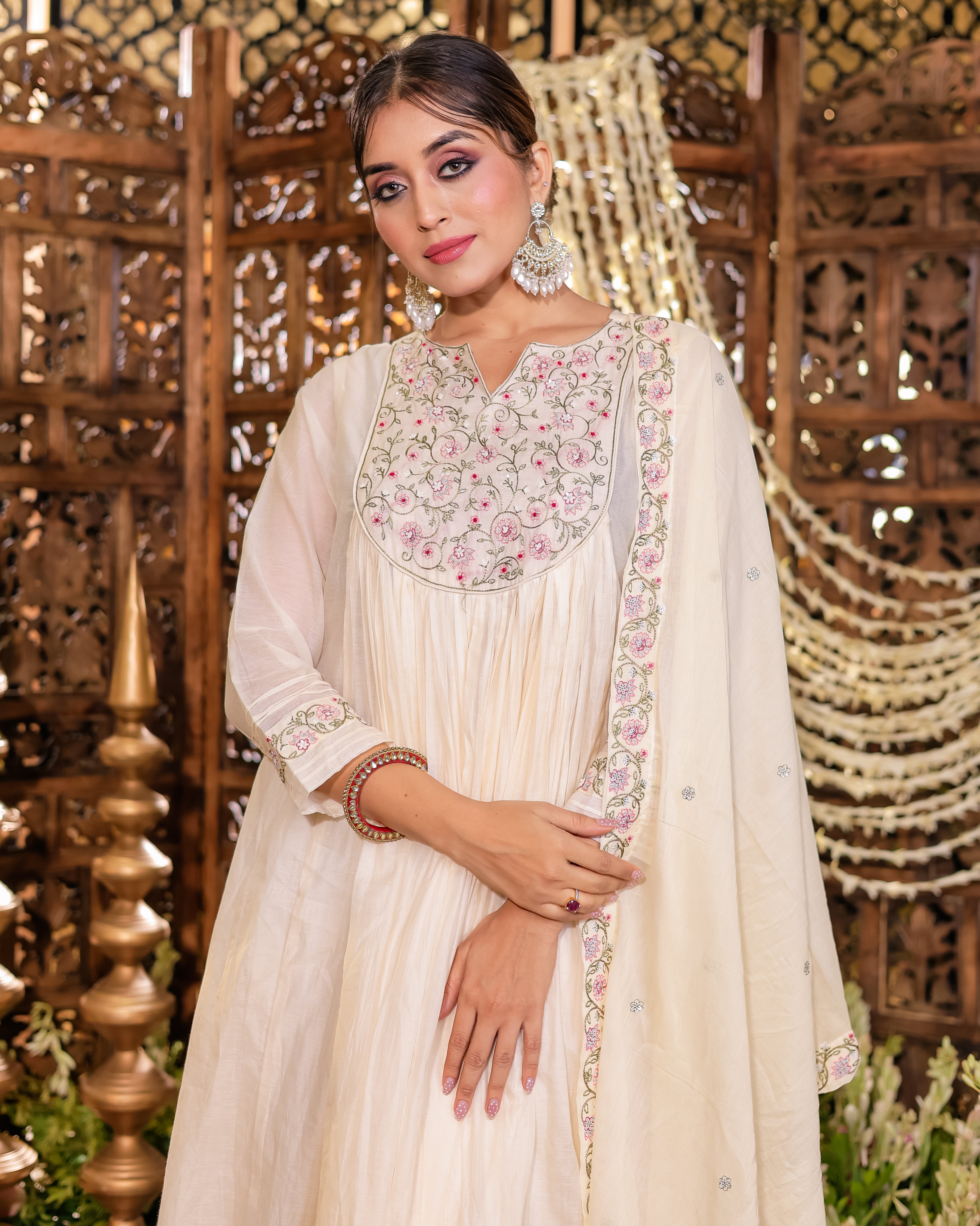 Beige Colour Anarkali Flared Kurta Set
