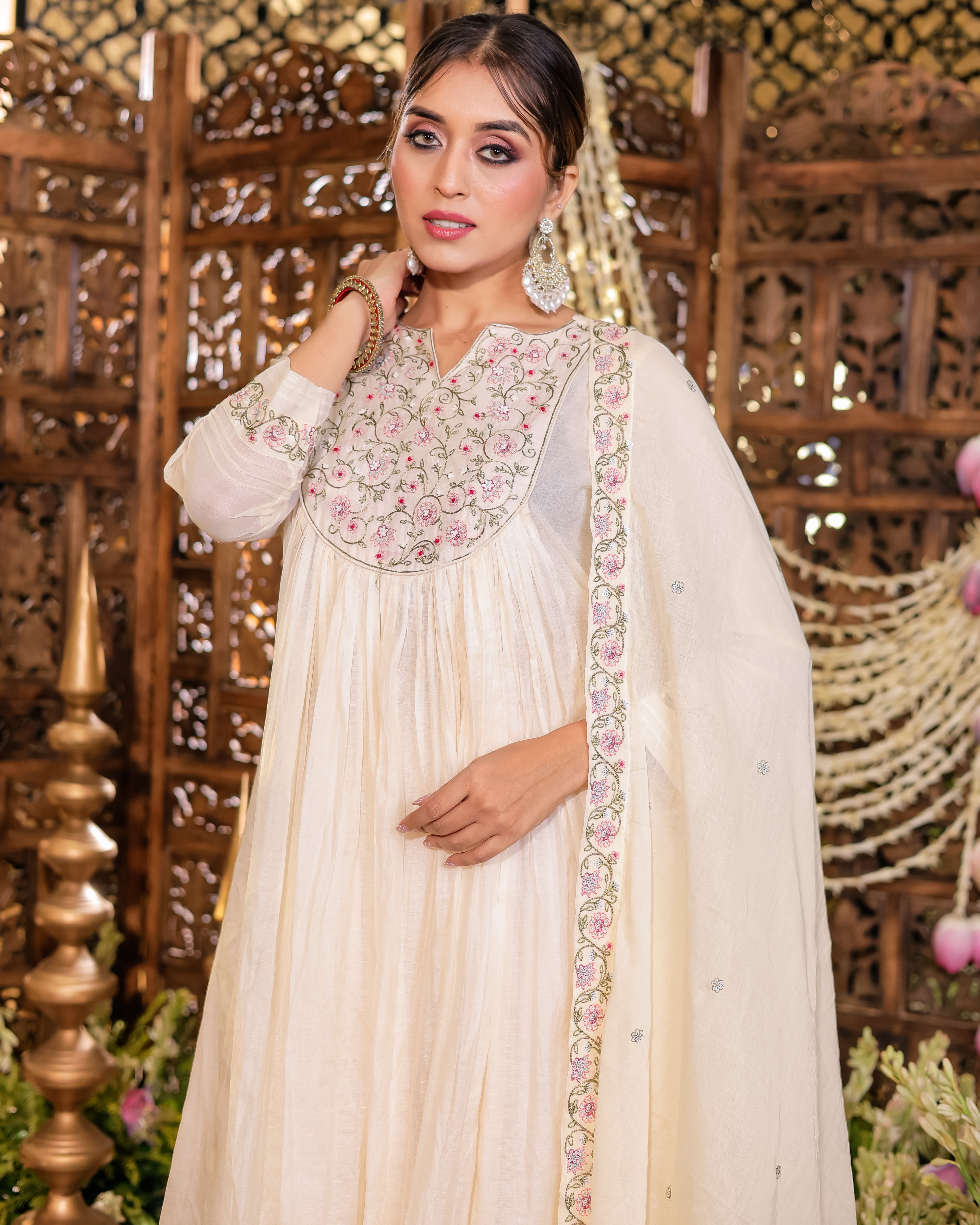 Beige Colour Anarkali Flared Kurta Set