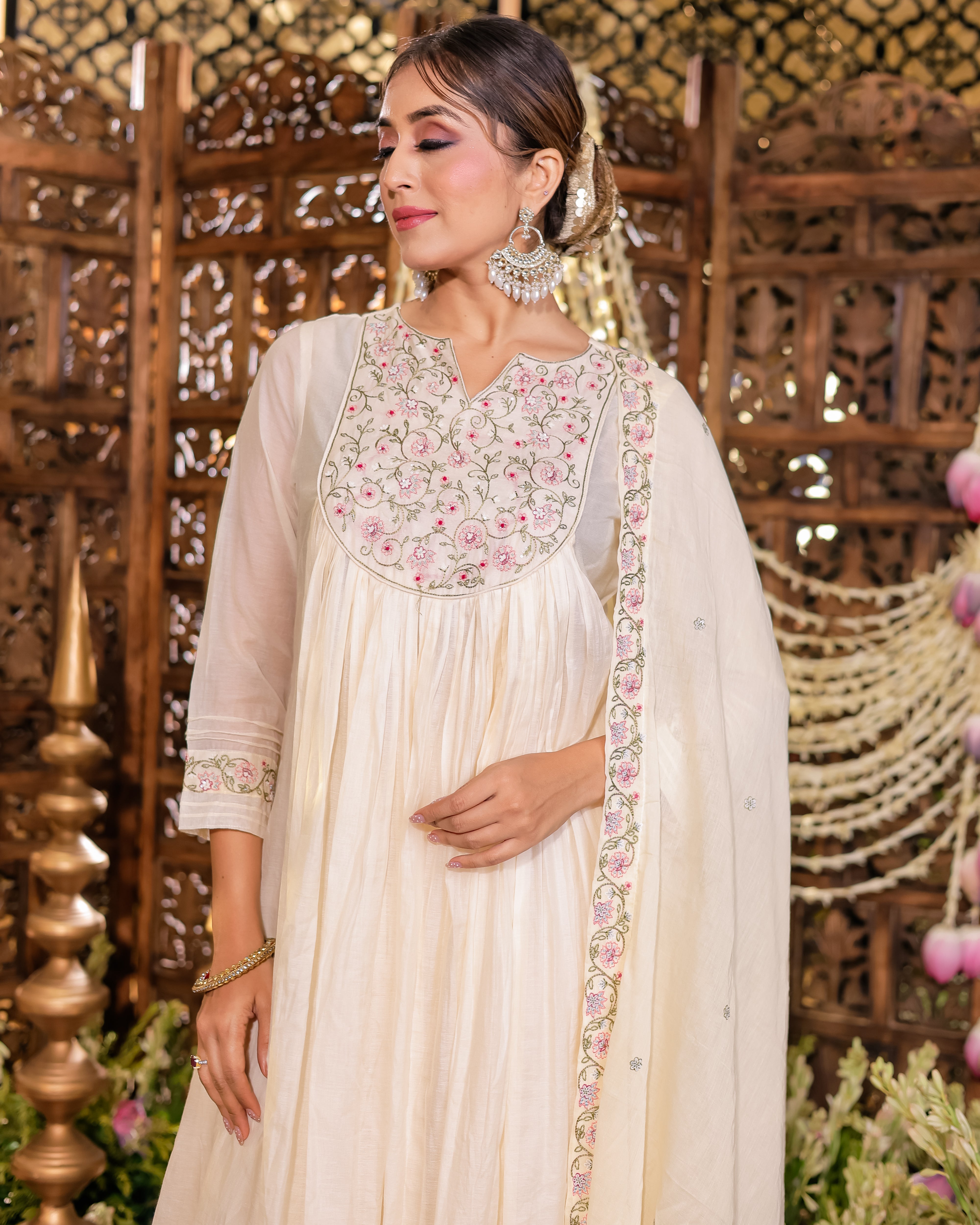 Beige Colour Anarkali Flared Kurta Set