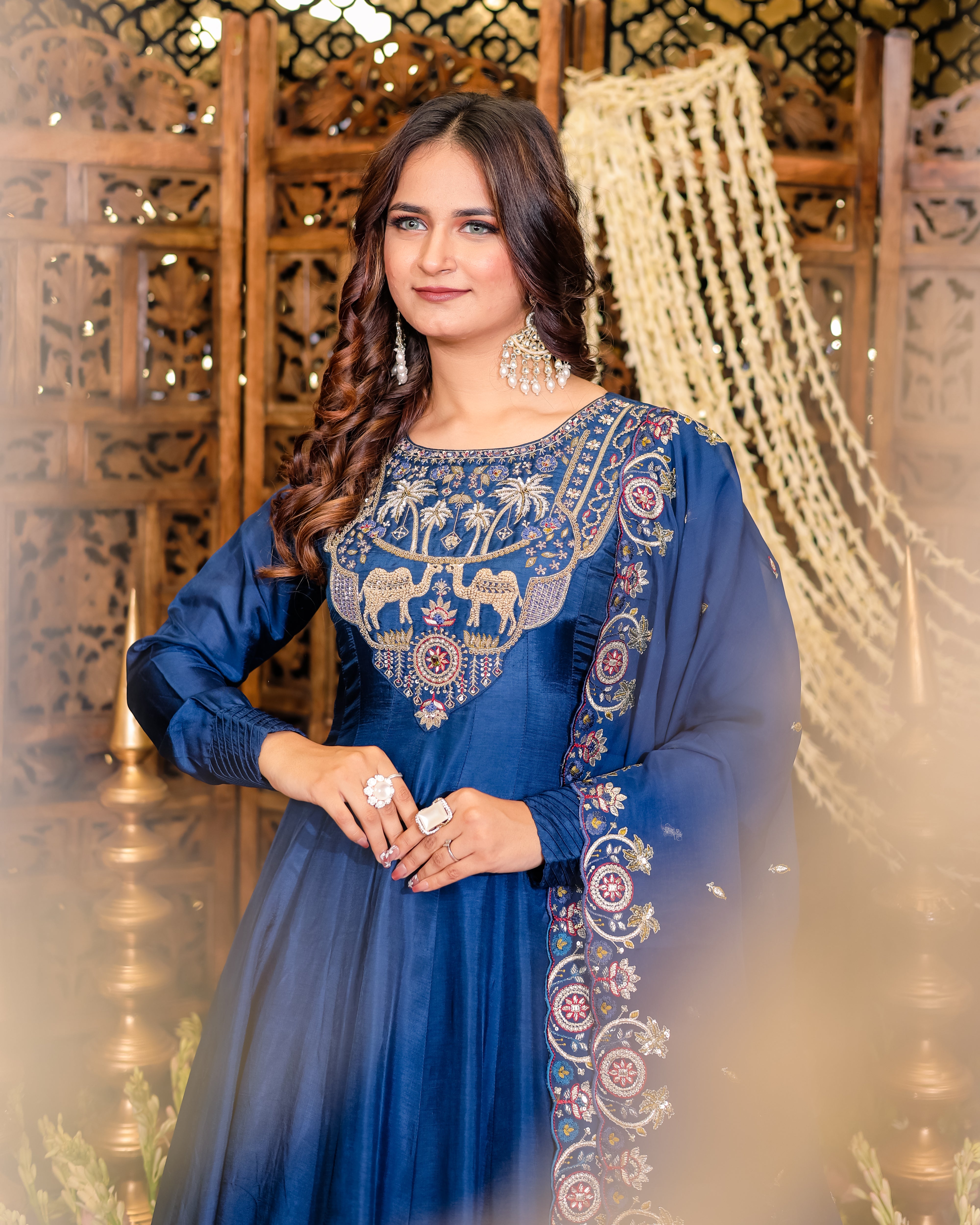 Royal Peacock Blue Anarkali Gown Set
