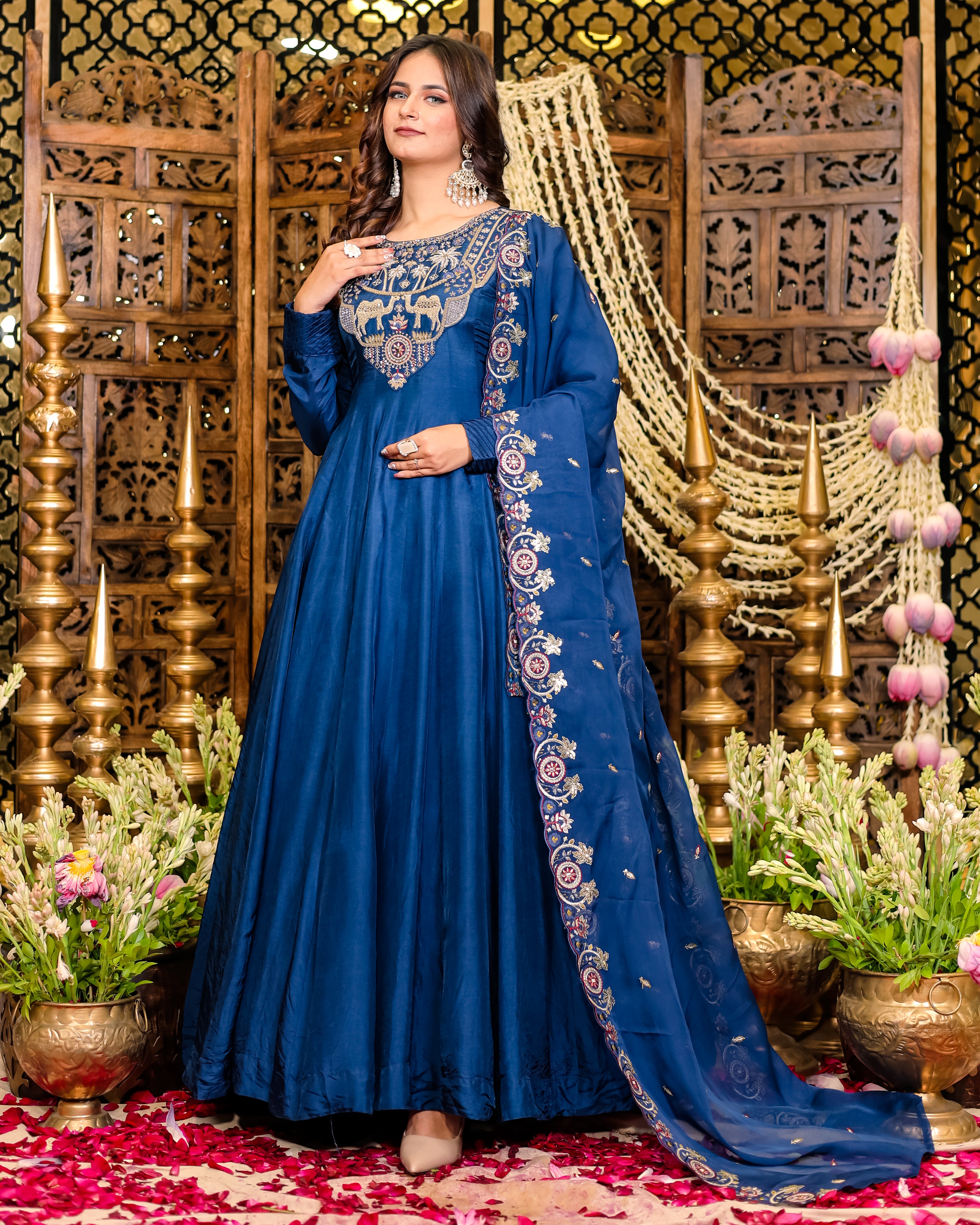 Blue Long Gown crafted from premium viscose silk