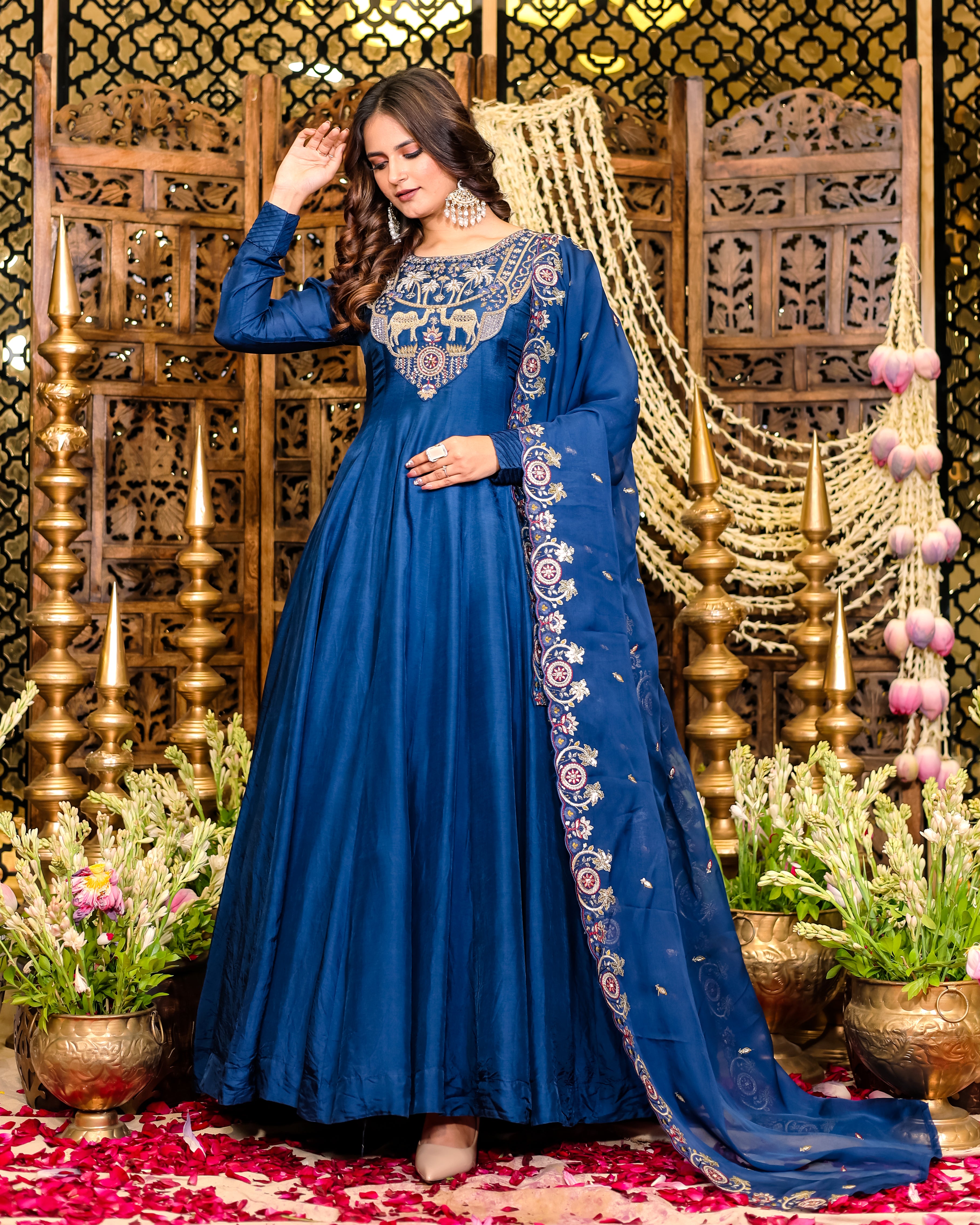 Blue Long Gown crafted from premium viscose silk