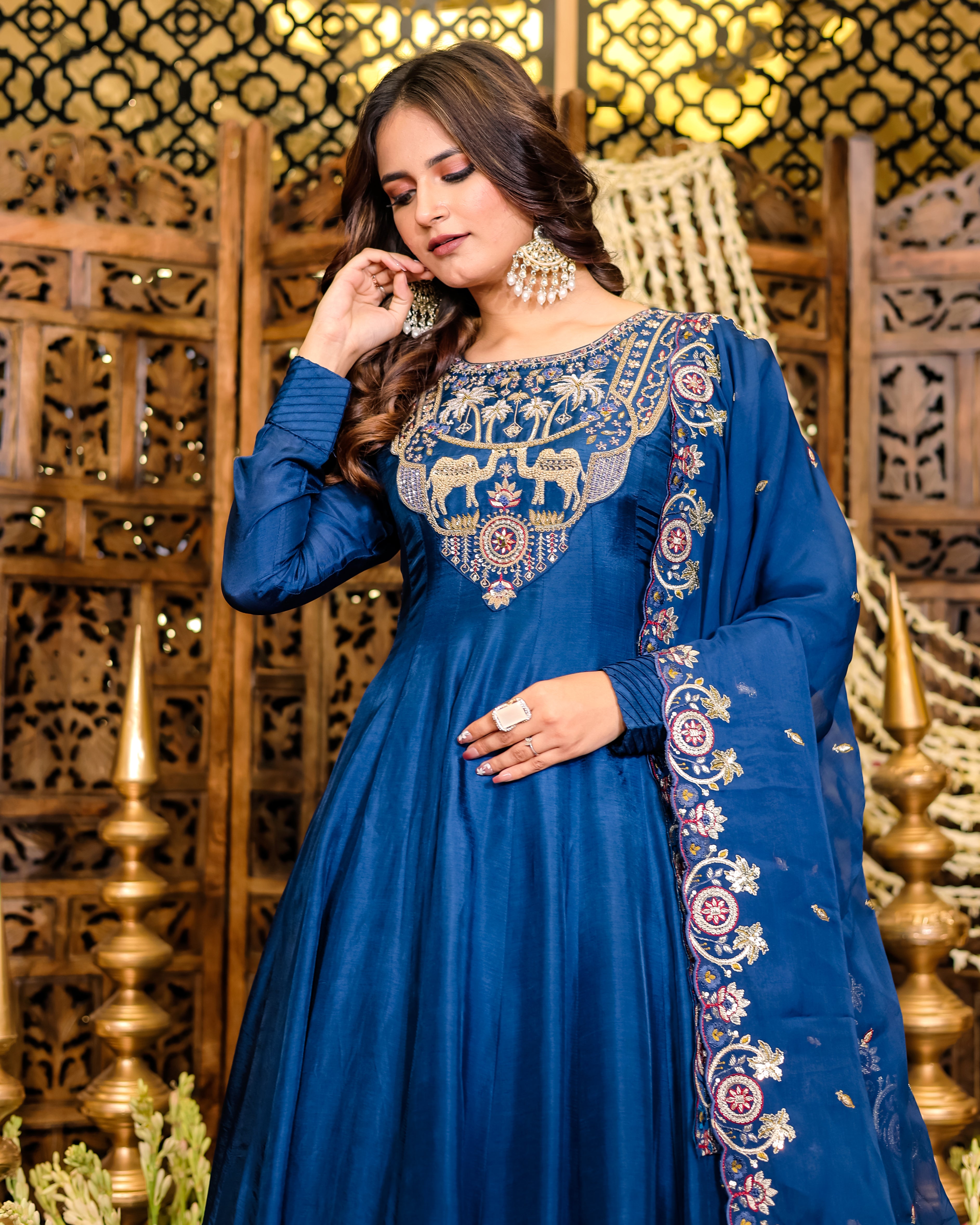 Blue Long Gown crafted from premium viscose silk