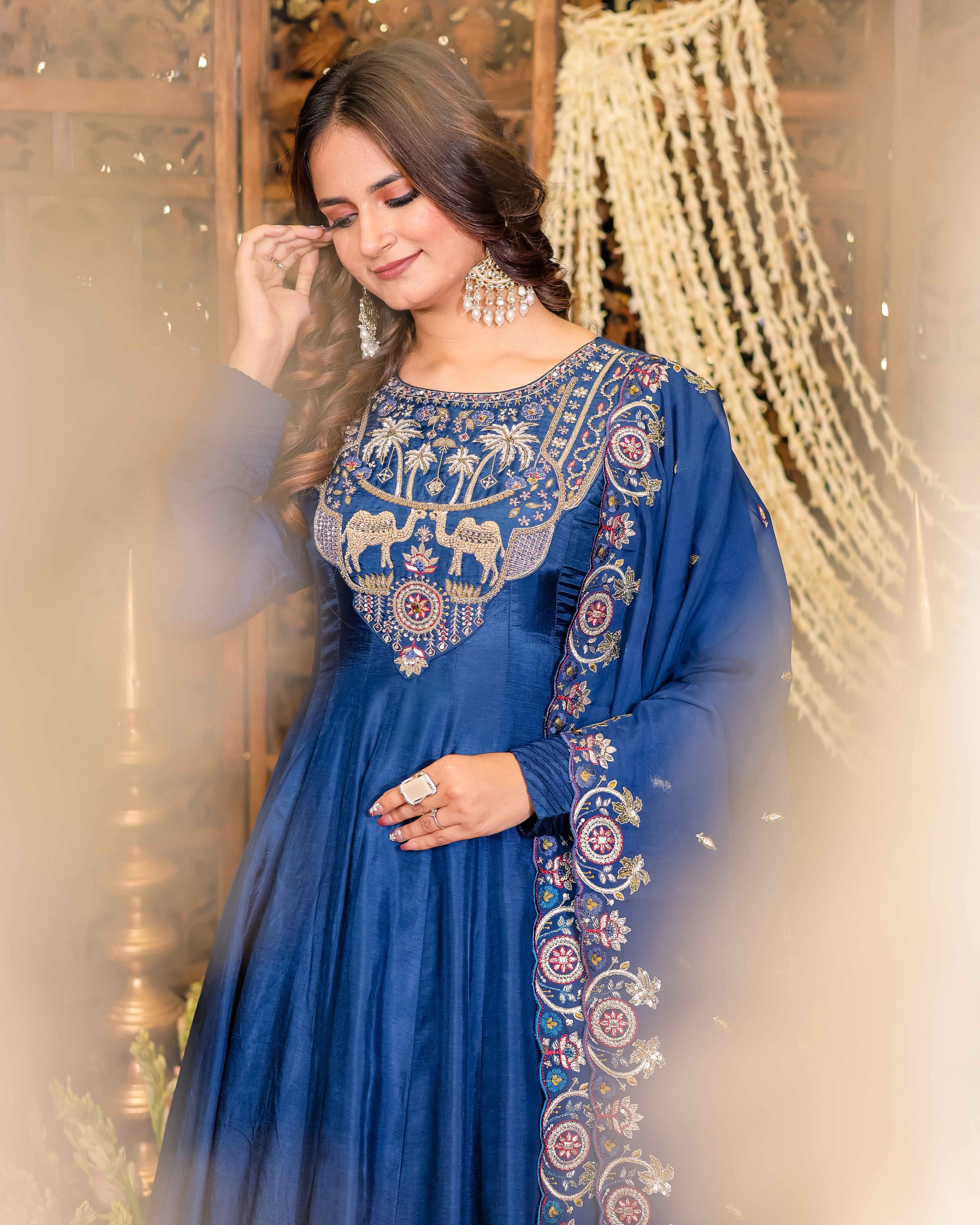Blue Long Gown crafted from premium viscose silk