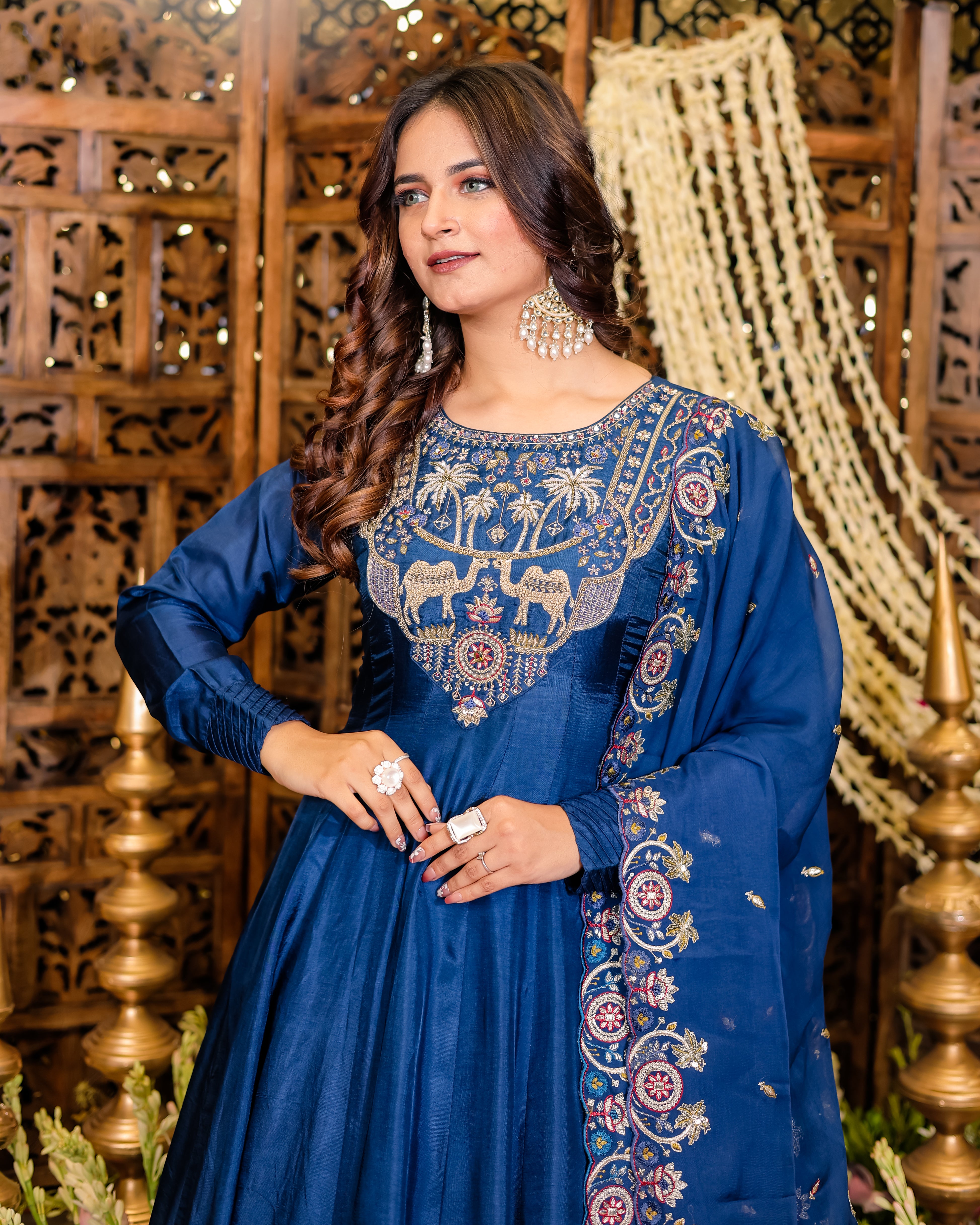 Blue Long Gown crafted from premium viscose silk