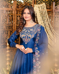 Royal Peacock Blue Anarkali Gown Set