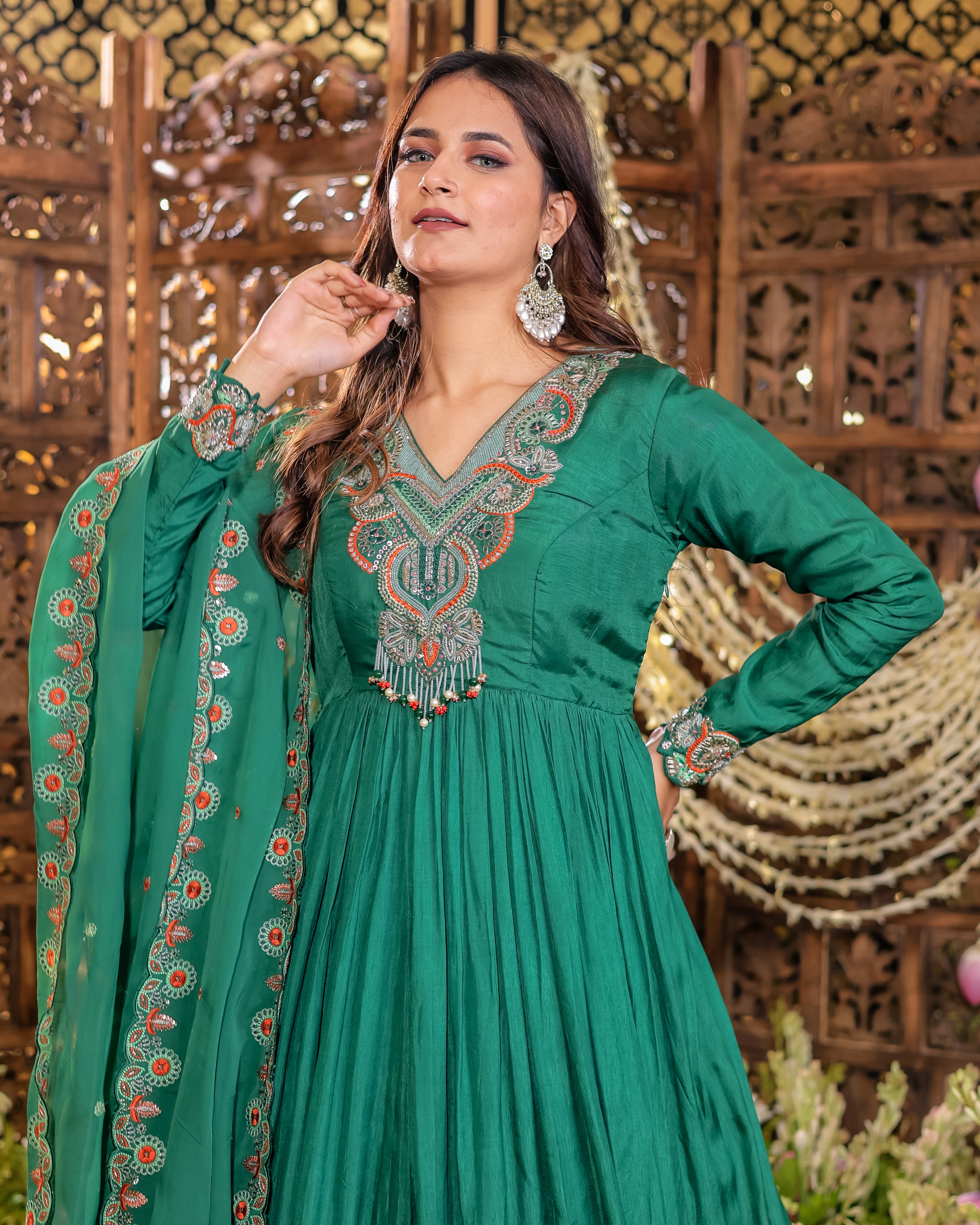 Emerald Green Royal Anarkali gown