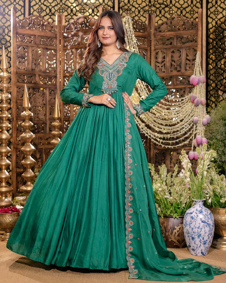 Emerald Green Royal Anarkali gown