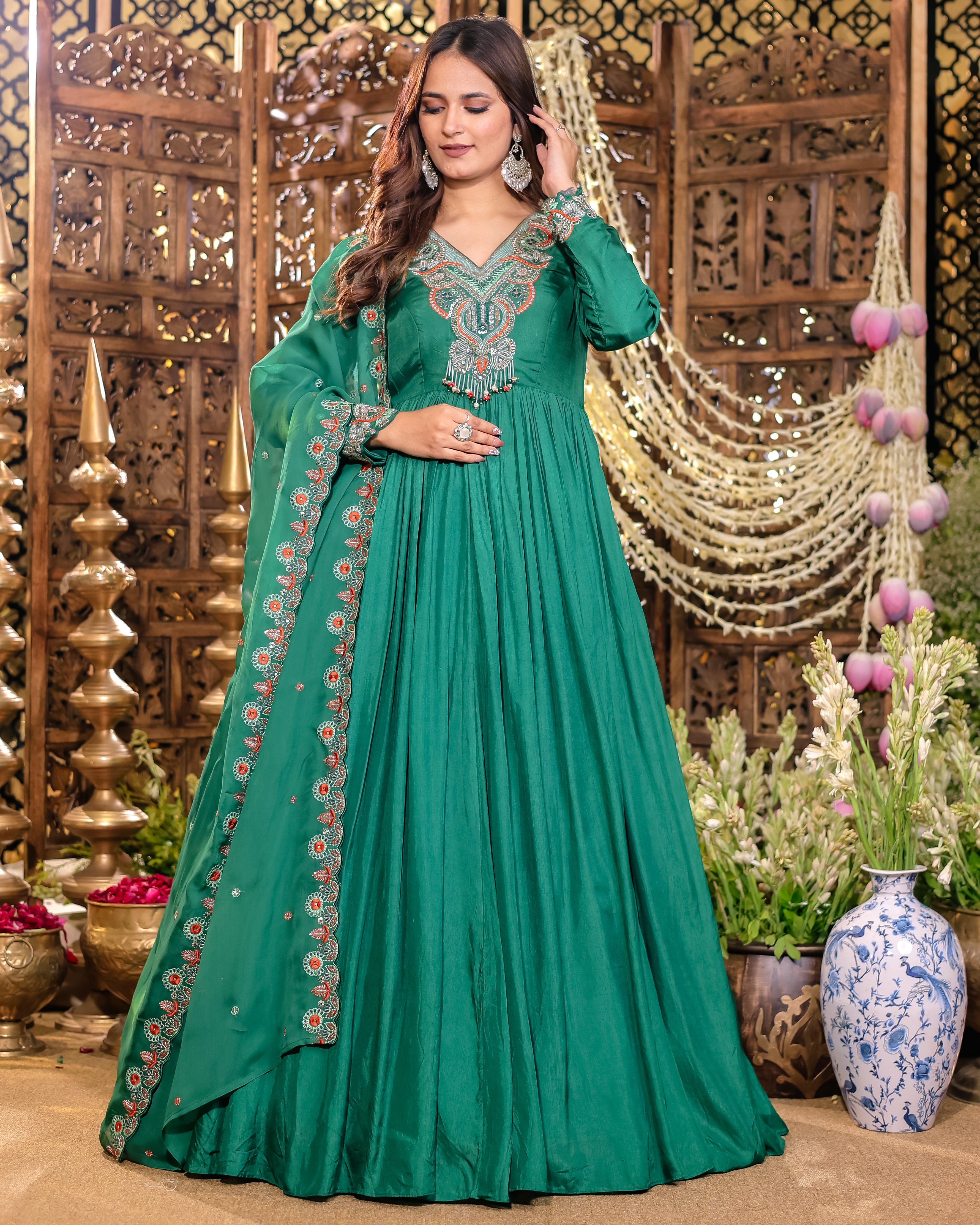 Emerald Green Royal Anarkali gown