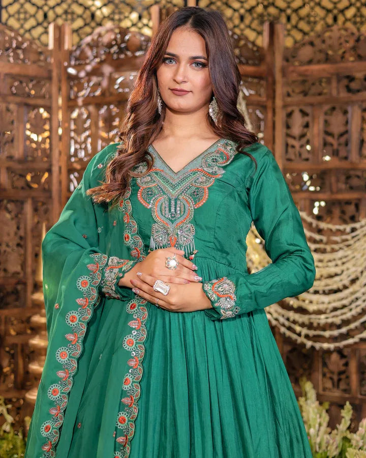 Emerald Green Royal Anarkali gown
