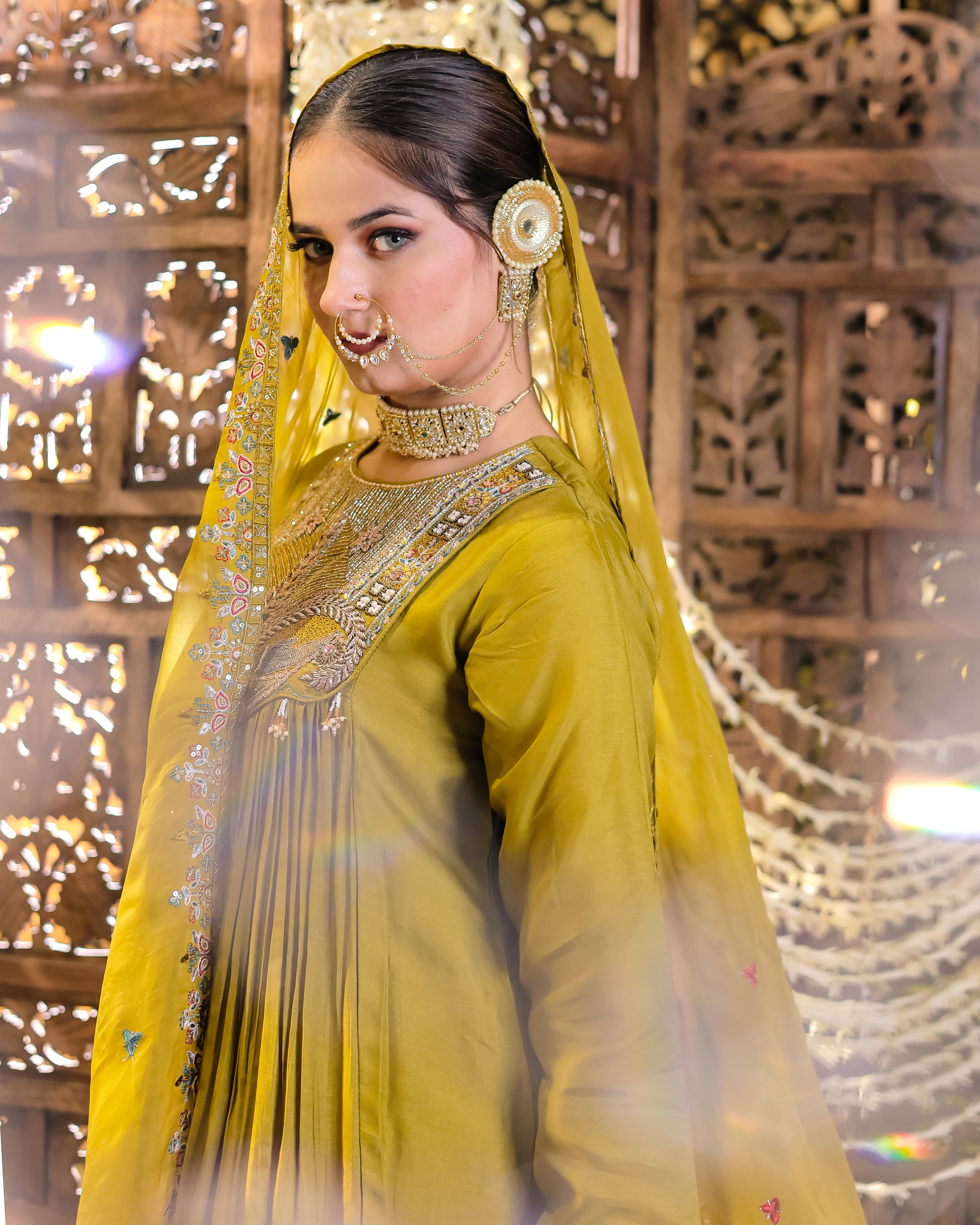 Olive Green Anarkali Flared Kurta Set