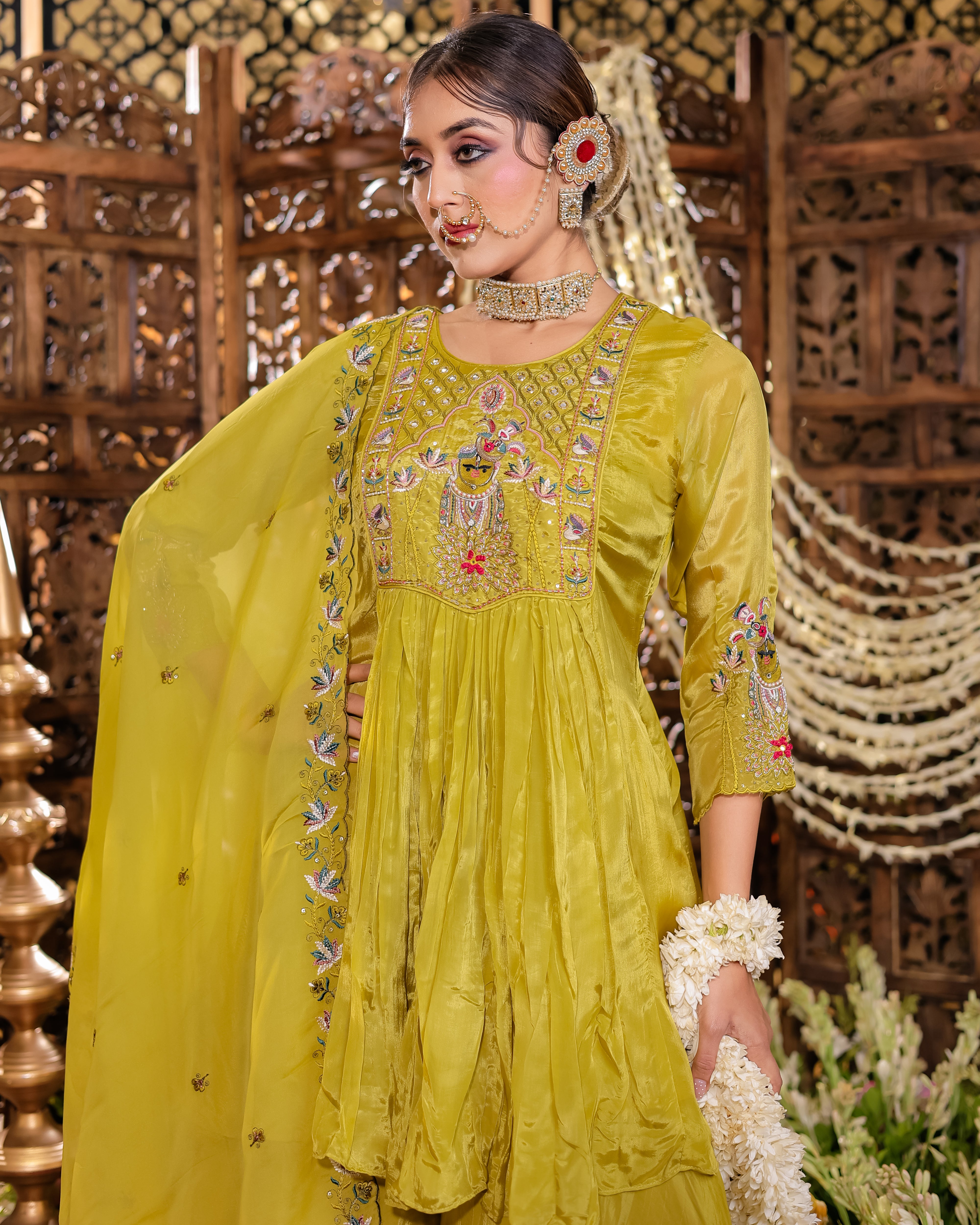 Mustard Royale Embroidered Kurti Palazzo Set