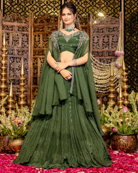 Olive Green Embroidered Lehenga with Cape - Designer Set