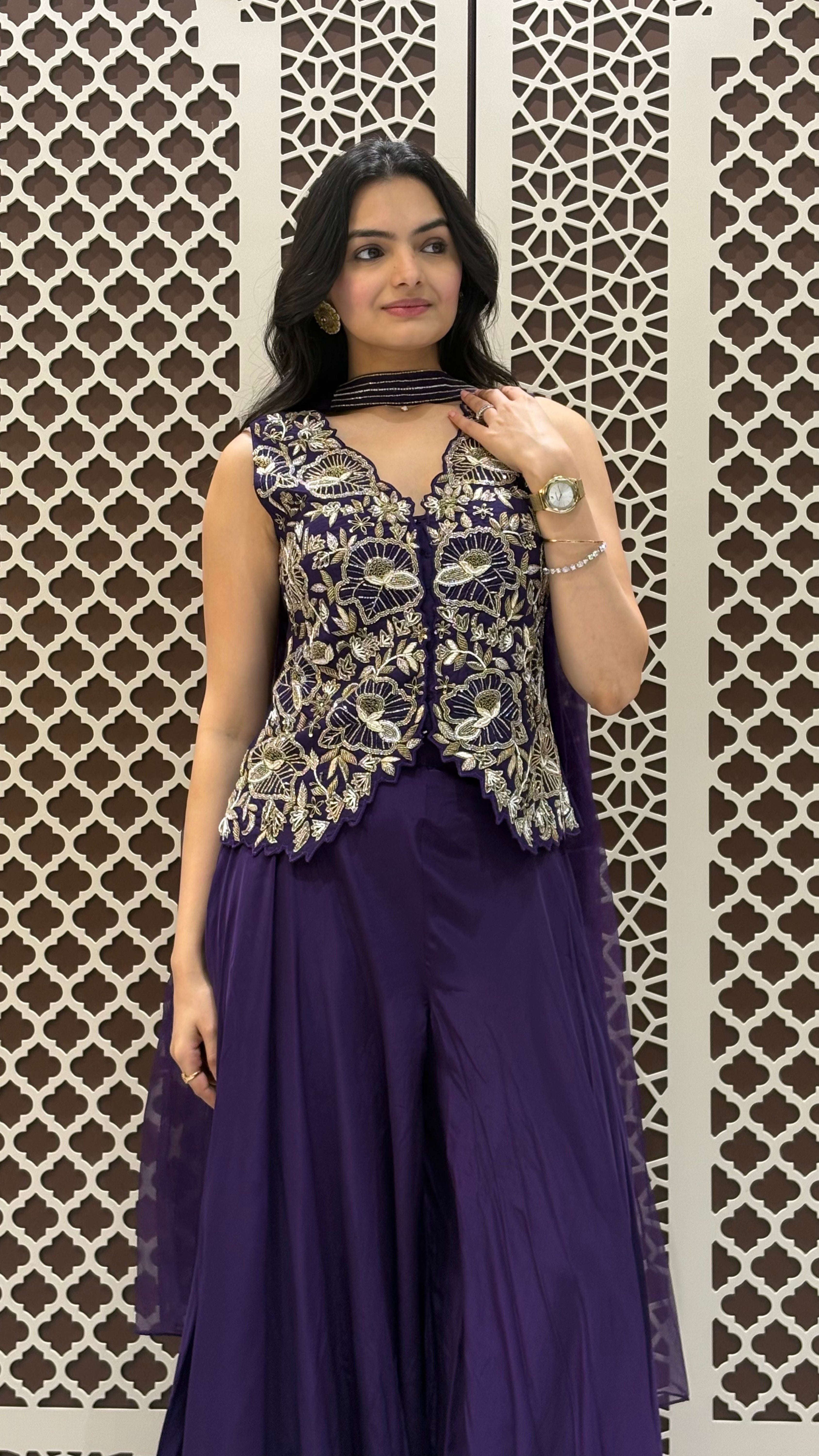 Indigo Embroidered Short Kurti with Palazzo Set