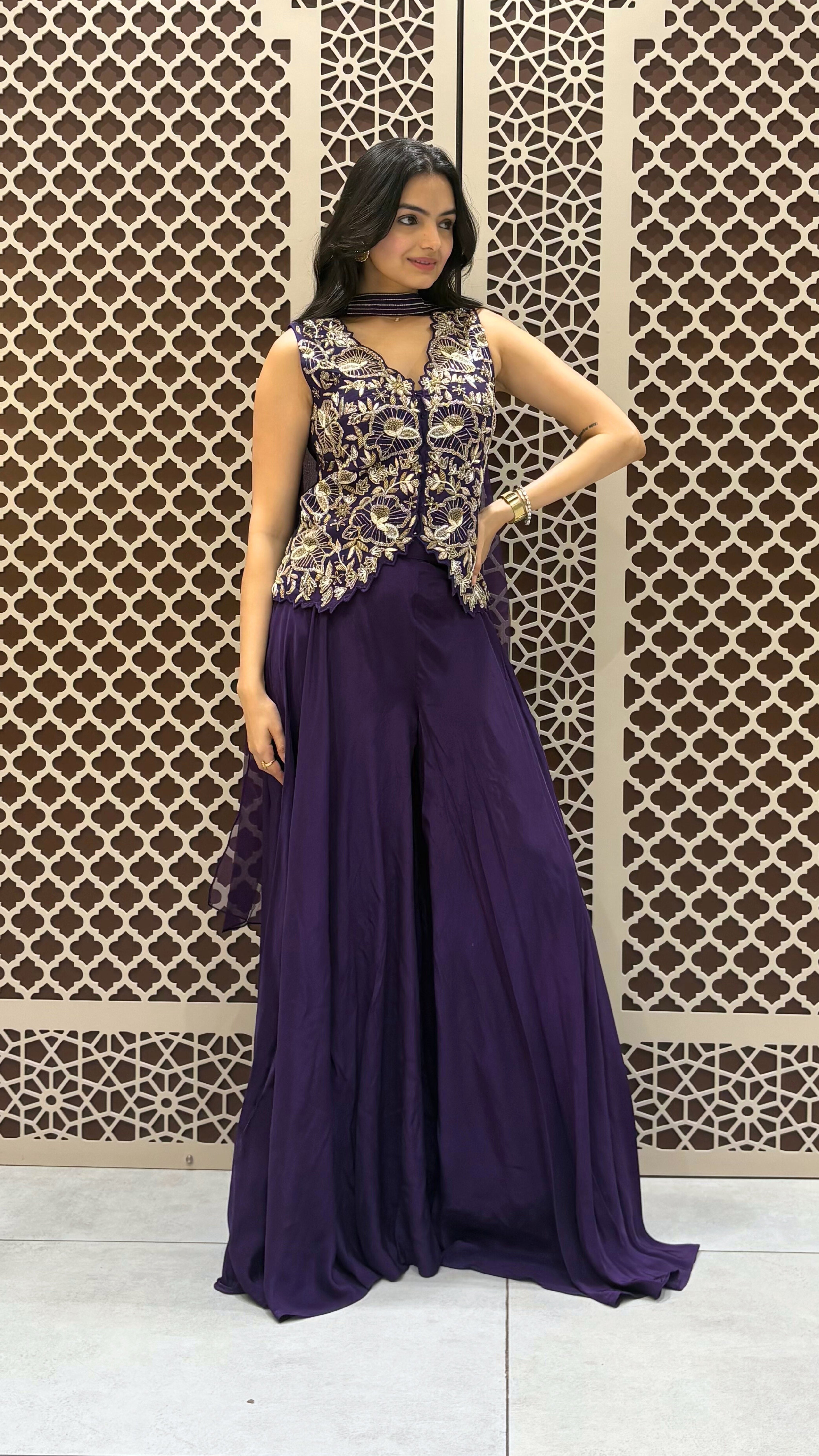 Indigo Embroidered Short Kurti with Palazzo Set