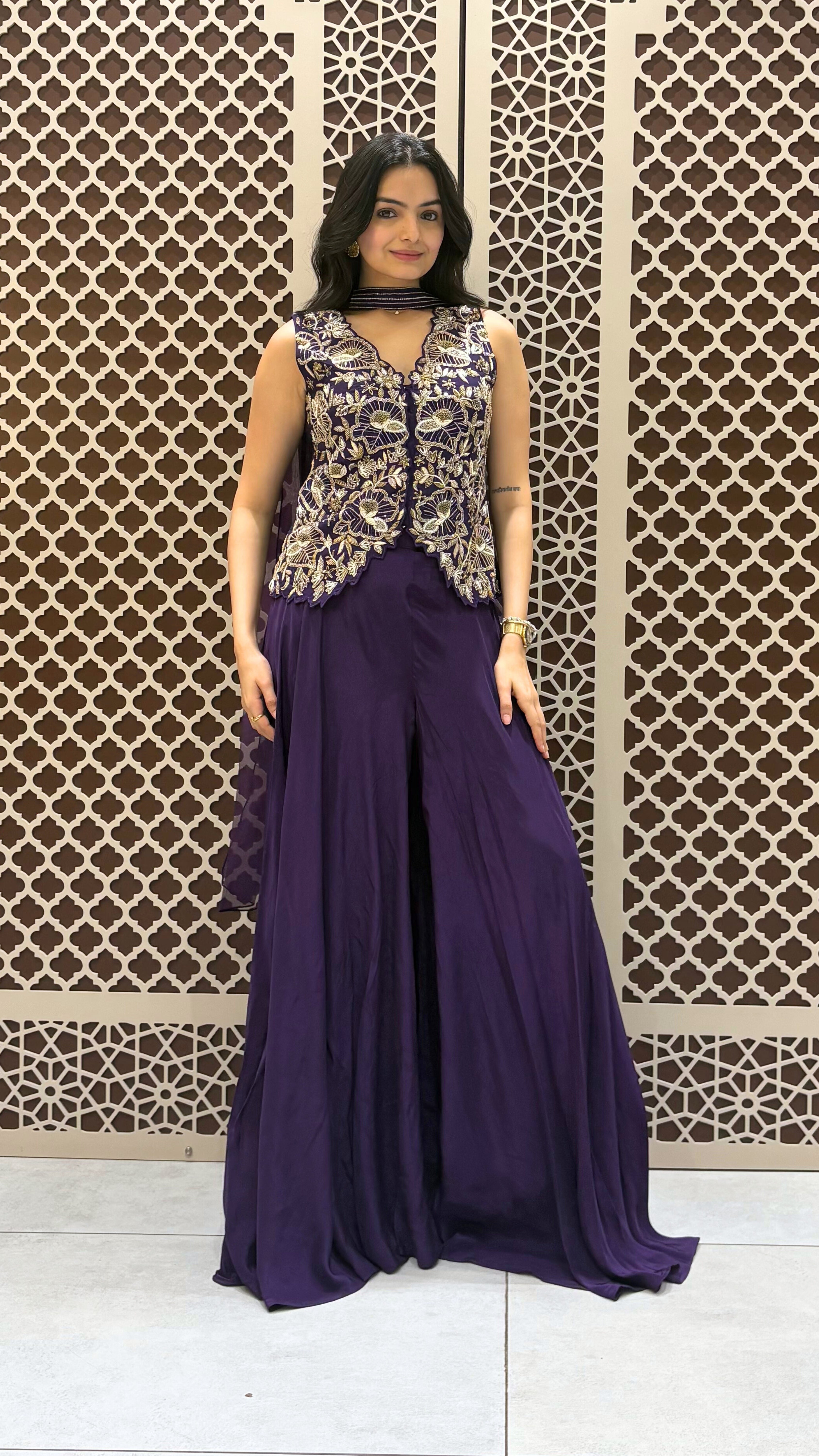 Indigo Embroidered Short Kurti with Palazzo Set