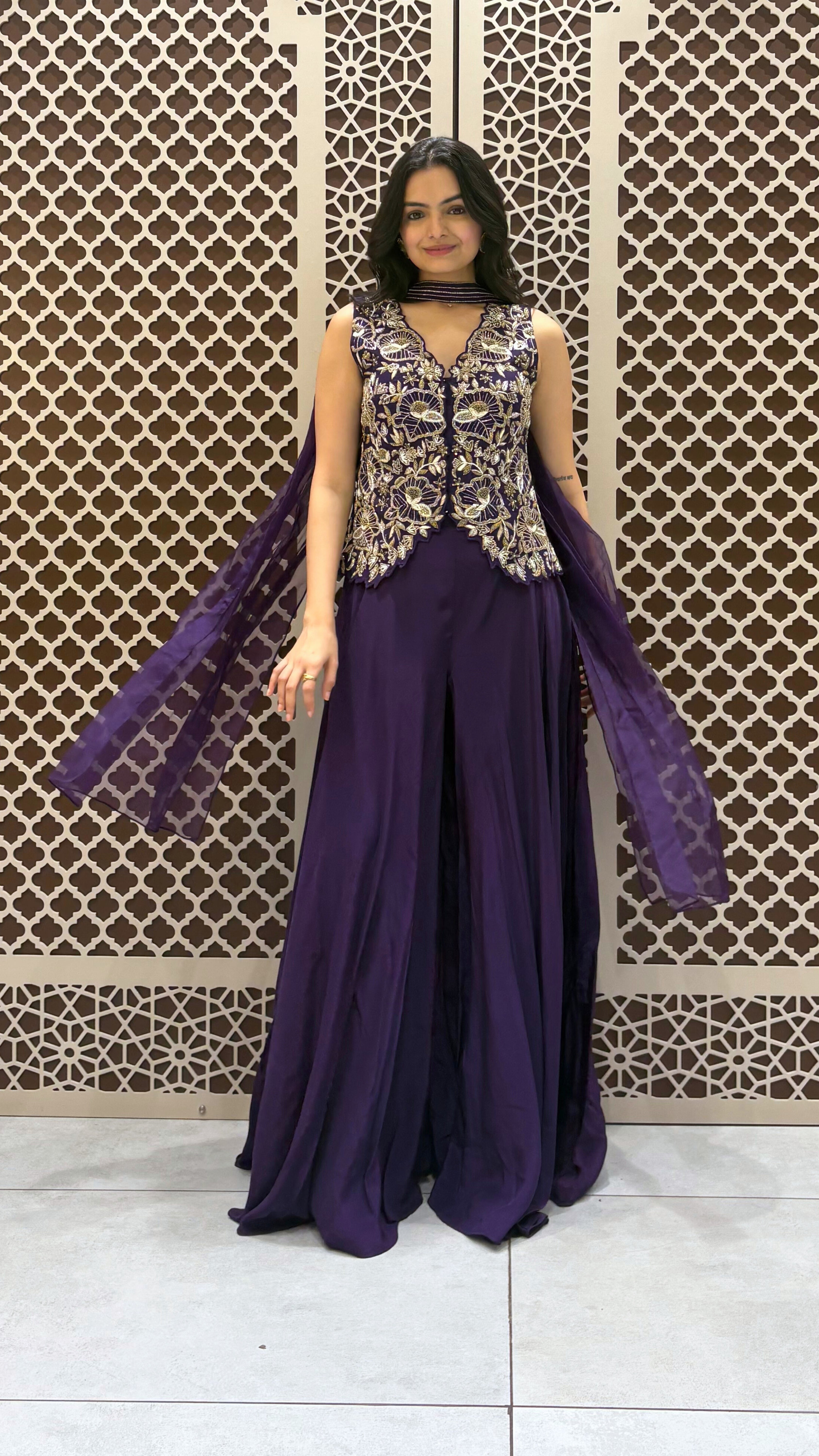 Indigo Embroidered Short Kurti with Palazzo Set