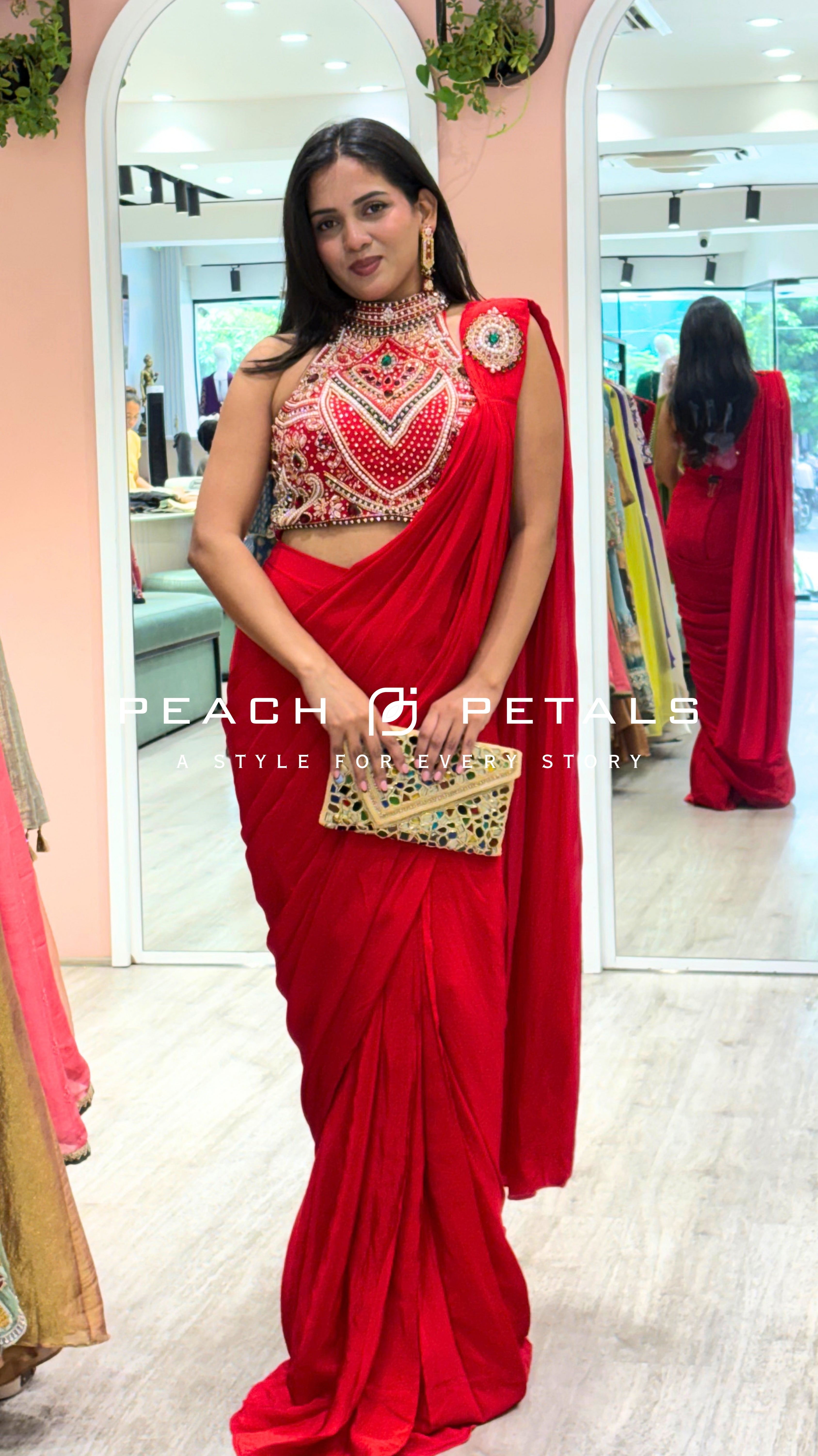 Red Designer Saree with Heavy Embroidered Blouse