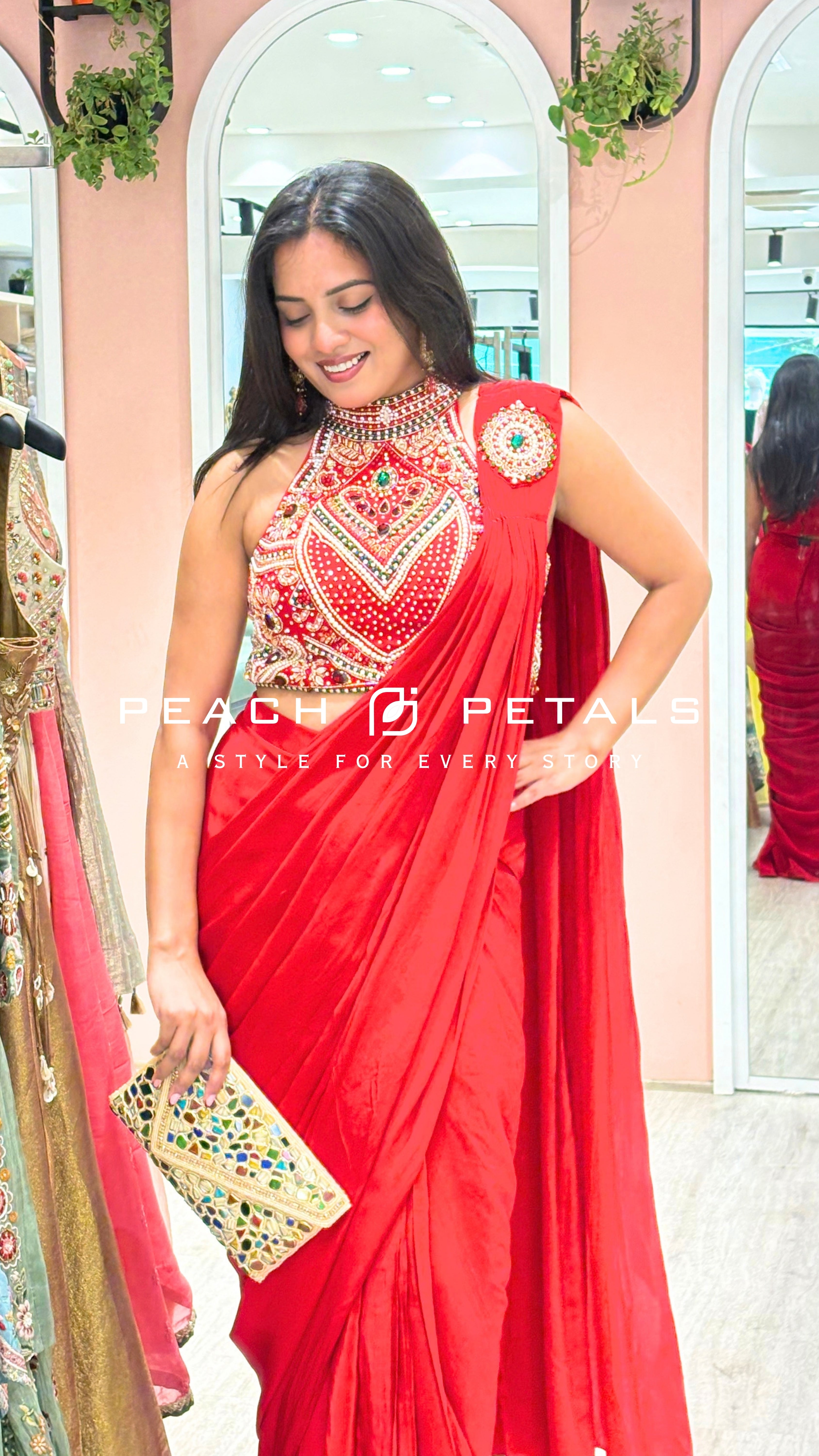 Red Designer Saree with Heavy Embroidered Blouse
