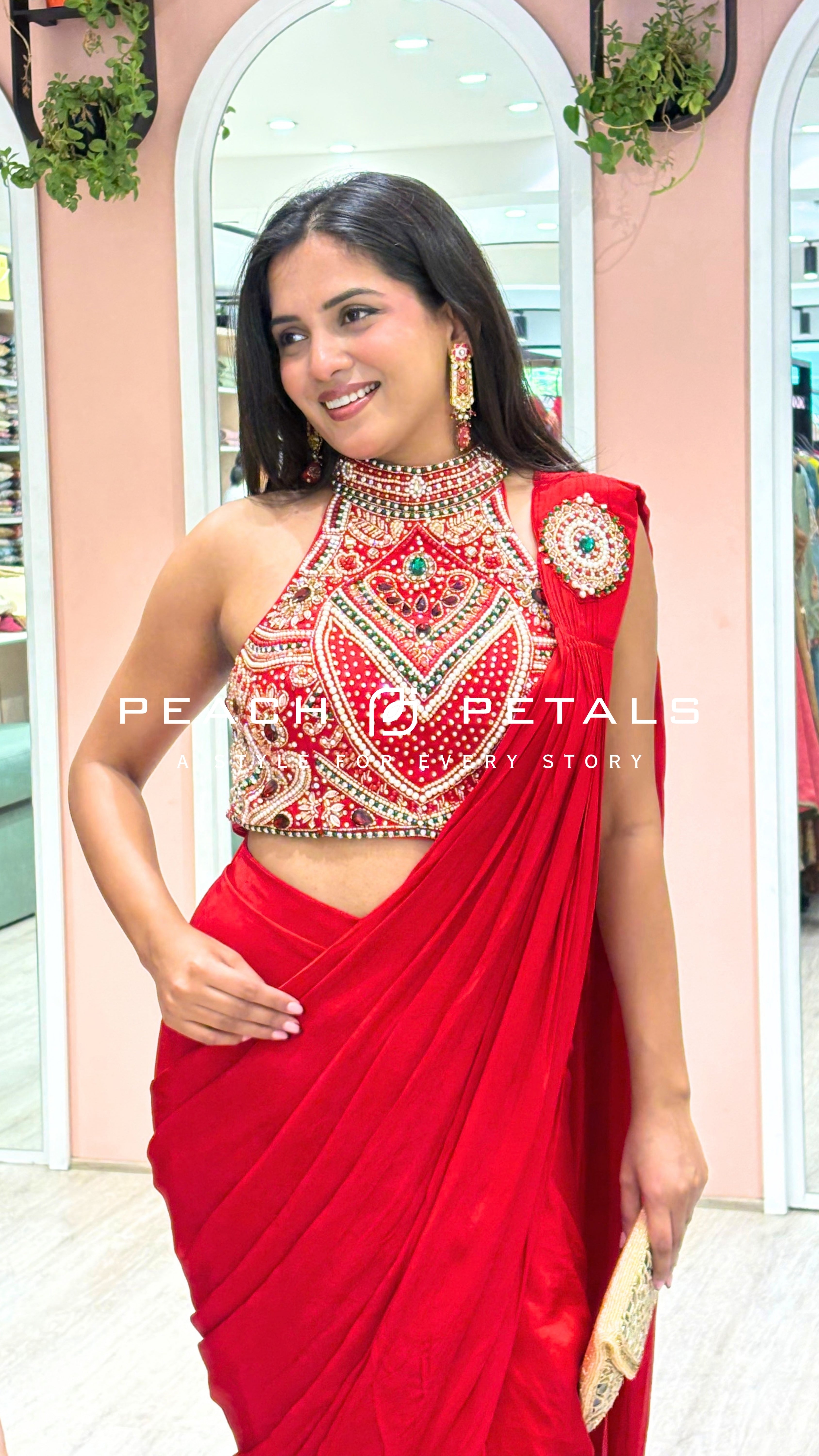 Red Designer Saree with Heavy Embroidered Blouse