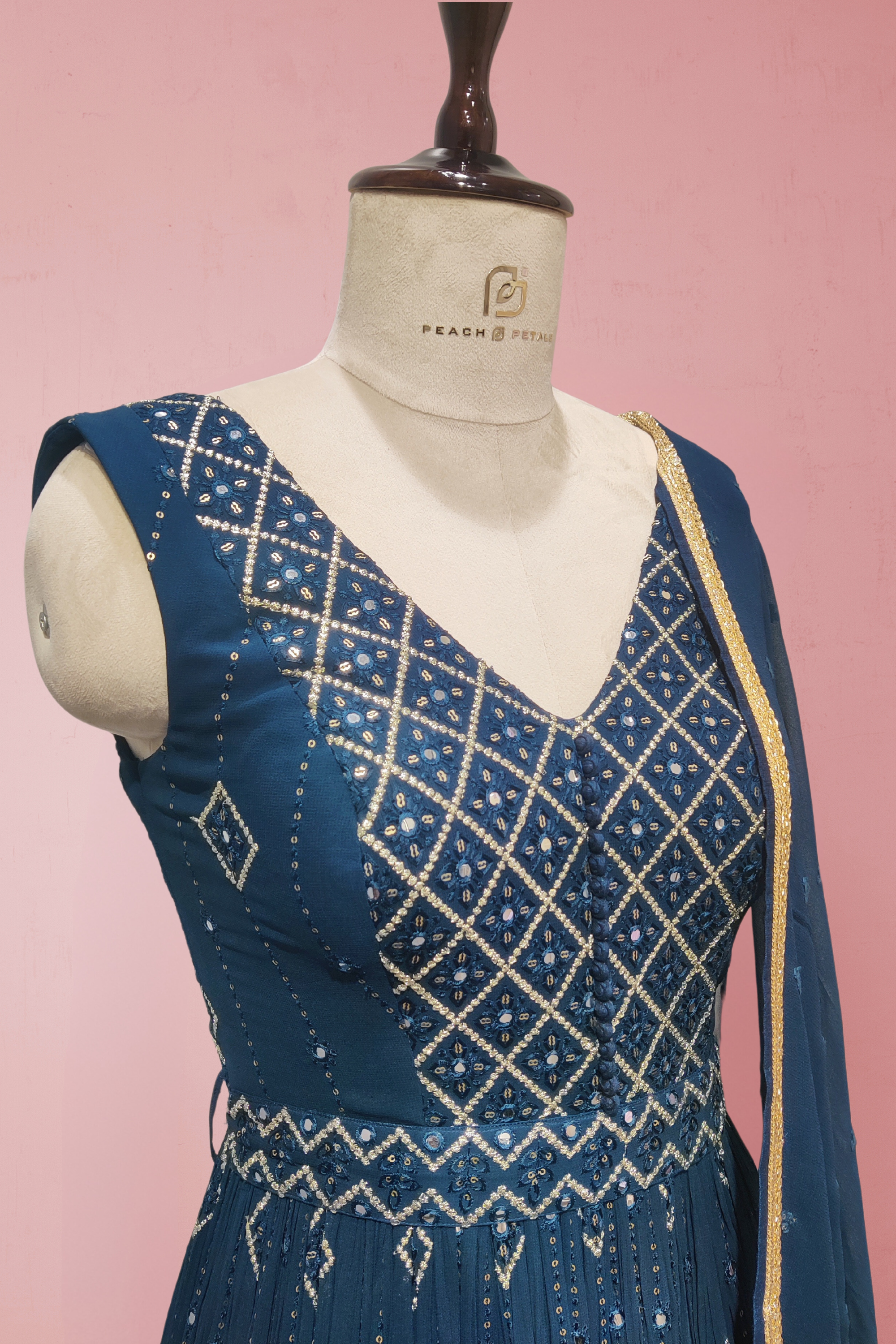 Blue Georgette Anarkali Gown with Embroidery