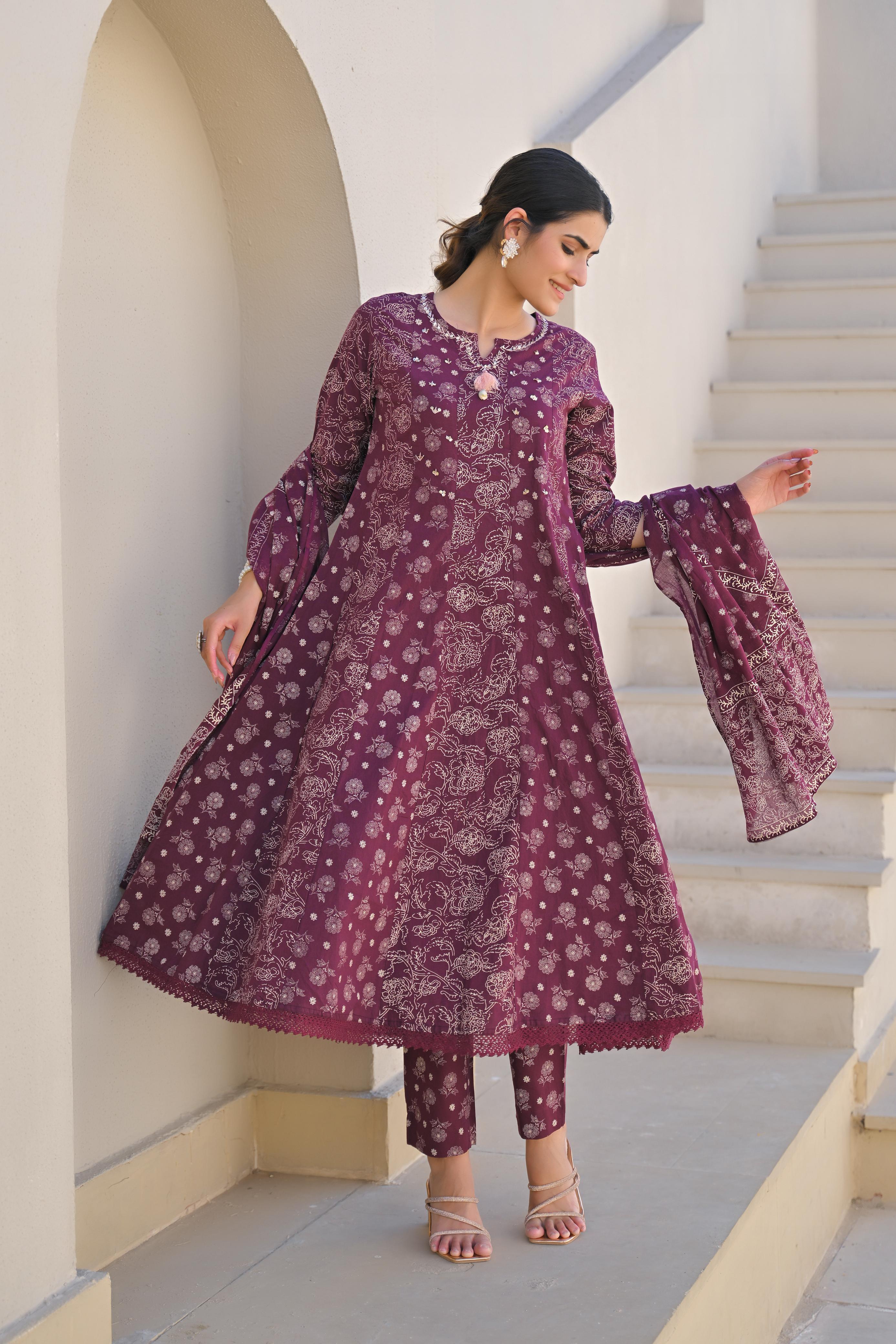 FLORAL ANARKALI DUPATTA PAIR